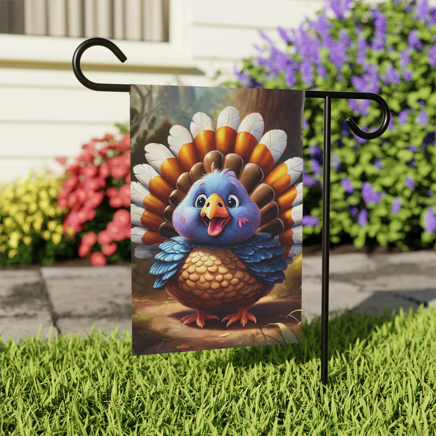 Cute Cartoon Thanksgiving Turkey Garden Flag