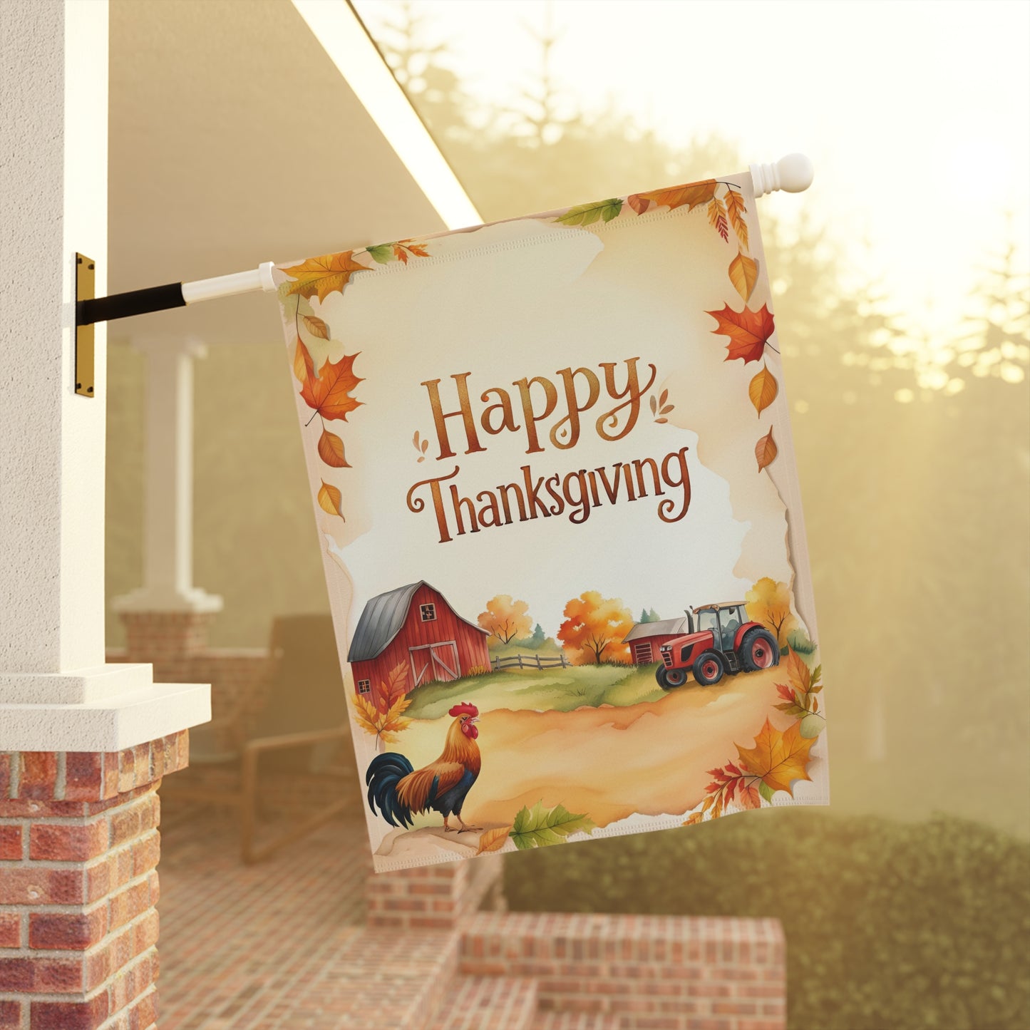 Happy Thanksgiving Rustic Fall Farm Garden Flag