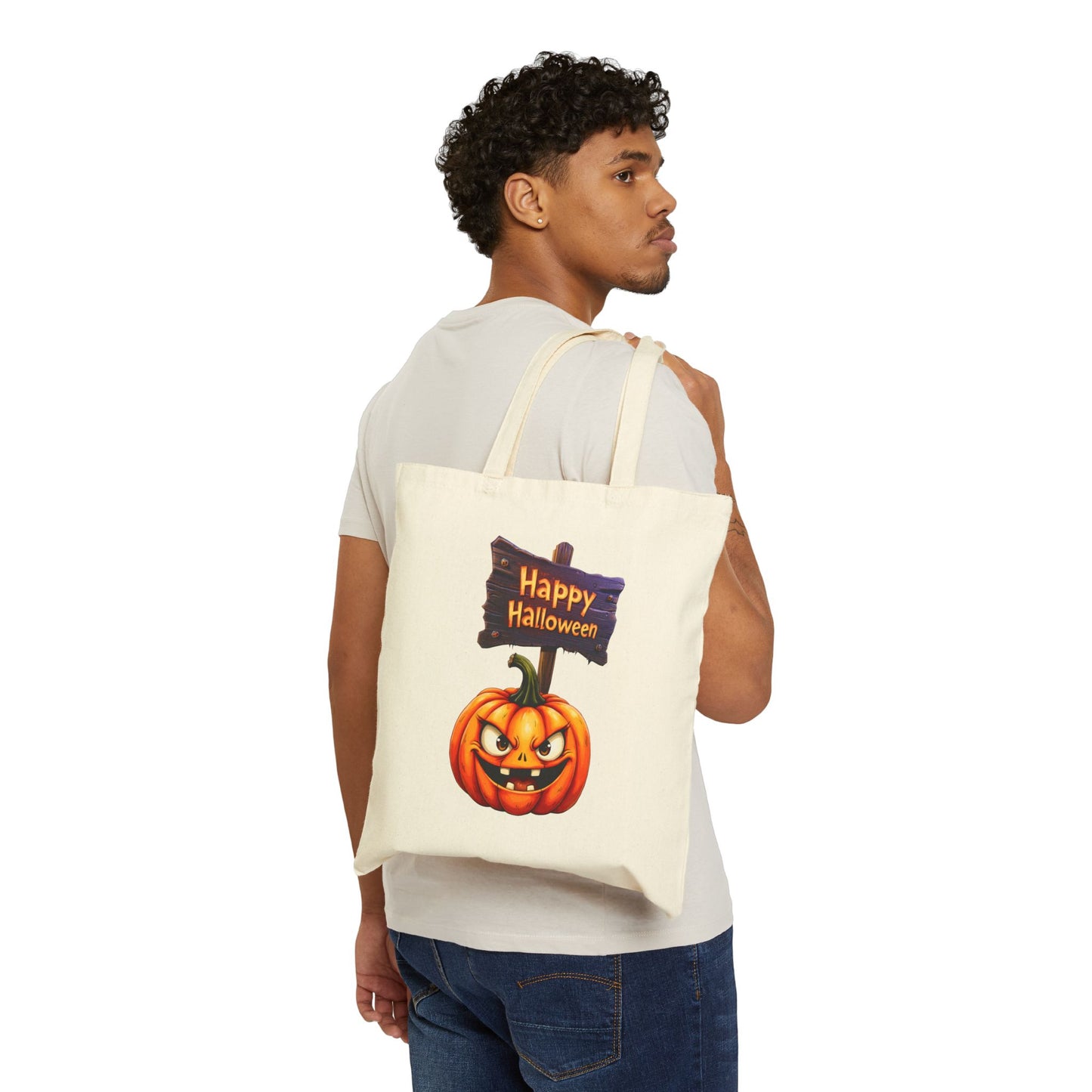 Spooky Pumpkin Reusable Cotton Canvas Tote Bag