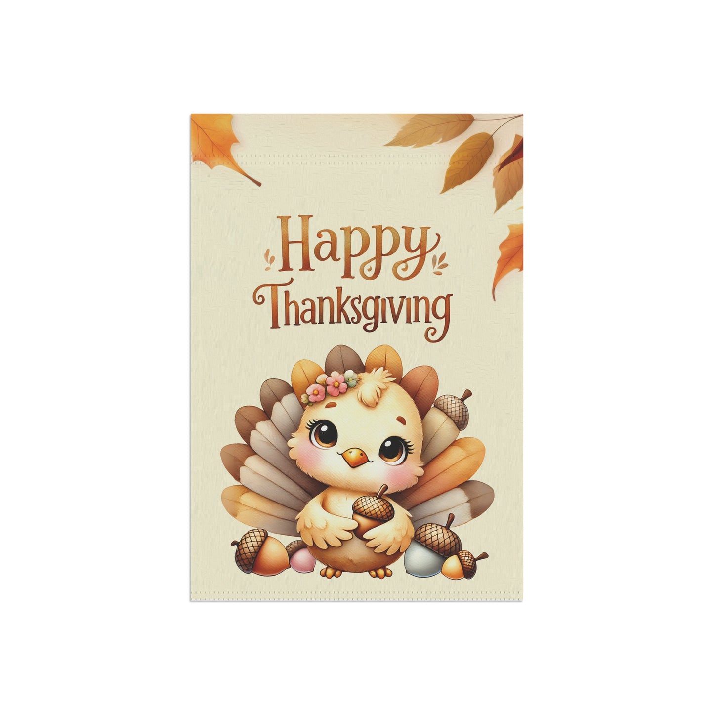 Happy Thanksgiving Garden Flag with a Cute Baby Turkey Flag