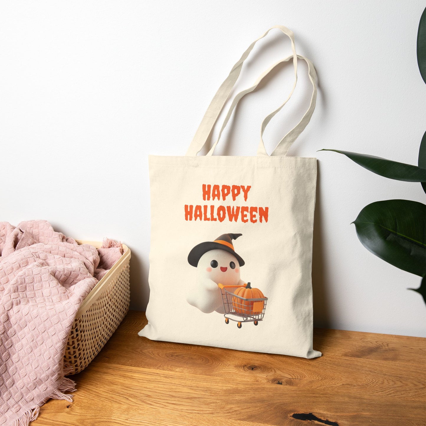 Cute Halloween Ghost 100% Cotton Canvas Tote Bag