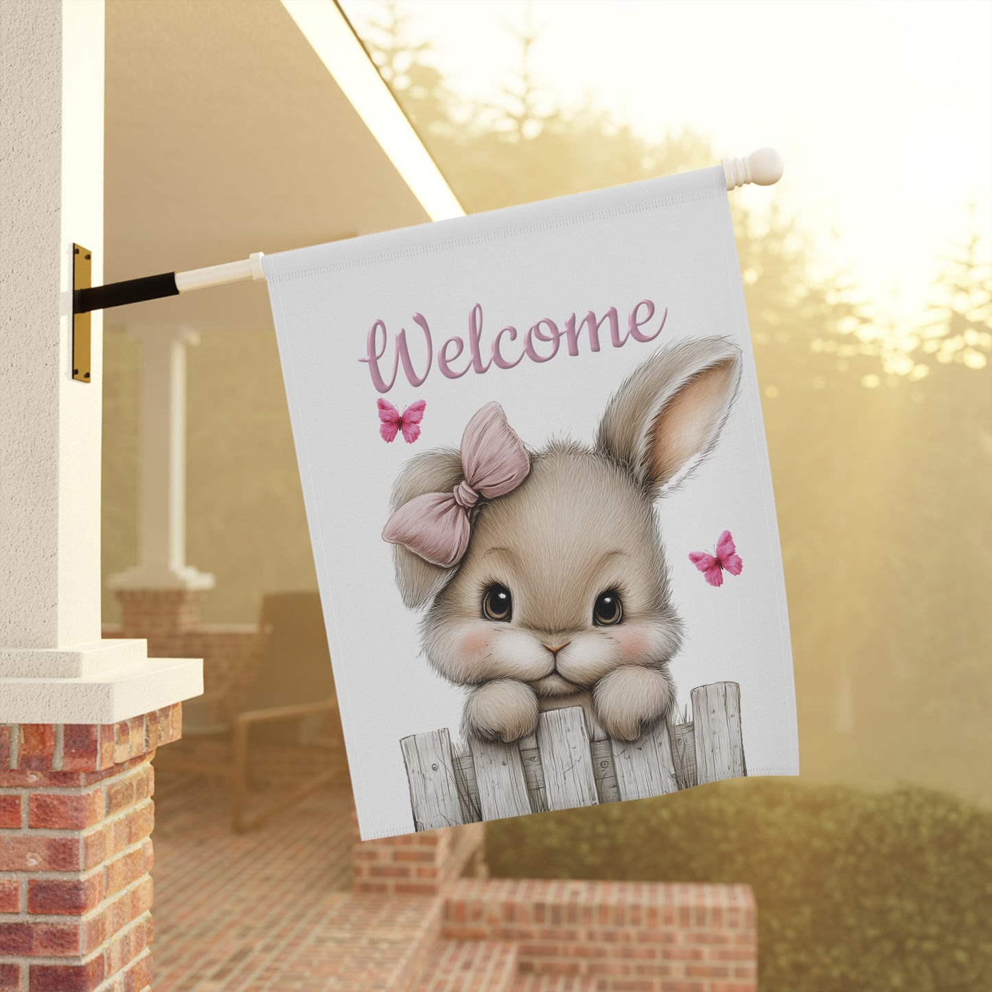 Cute Bunny Welcome Garden Flag
