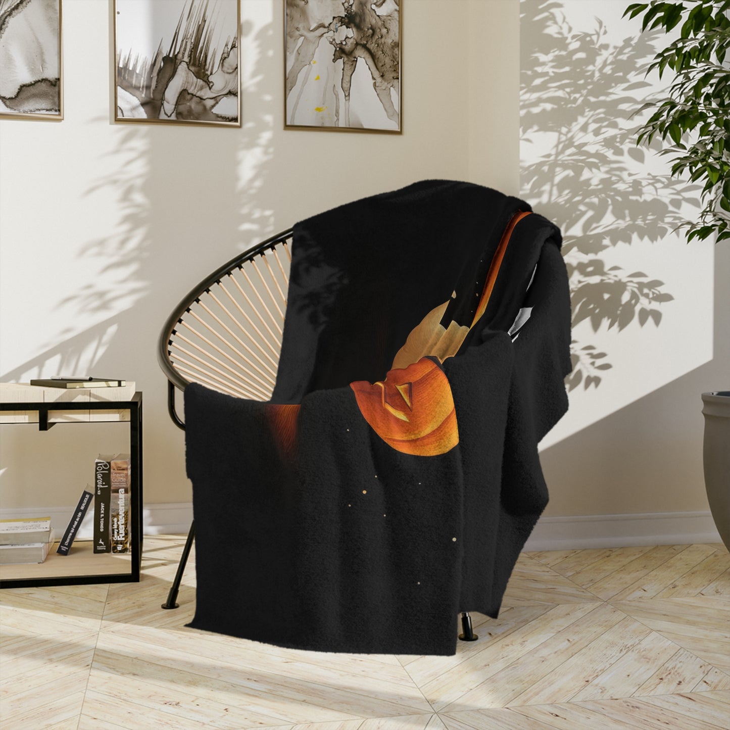 Adorable Spooky Ghost with Pumpkin Halloween Plush Blanket