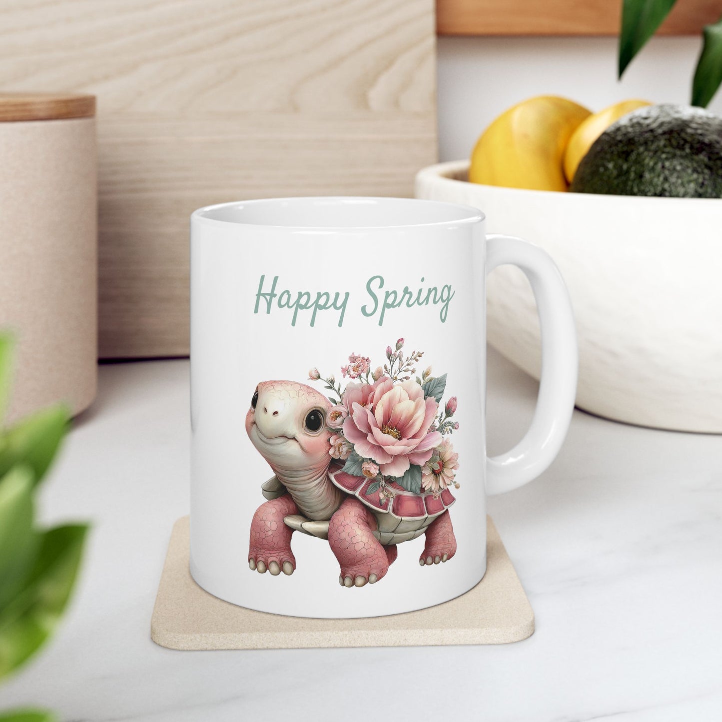 Happy Spring Floral Turtle Mug