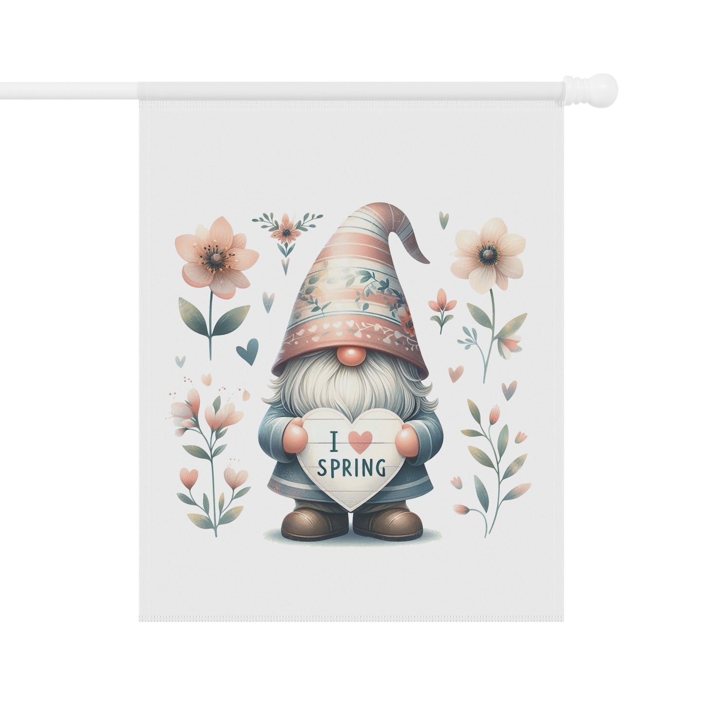 "I Love Spring" Gnome Garden Flag with Flowers