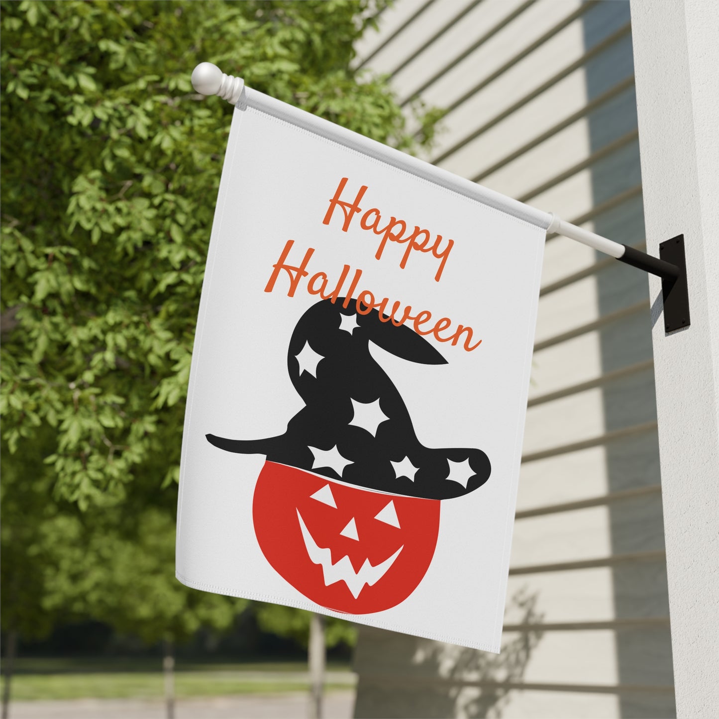Happy Halloween Witch Hat & Pumpkin Garden Flag