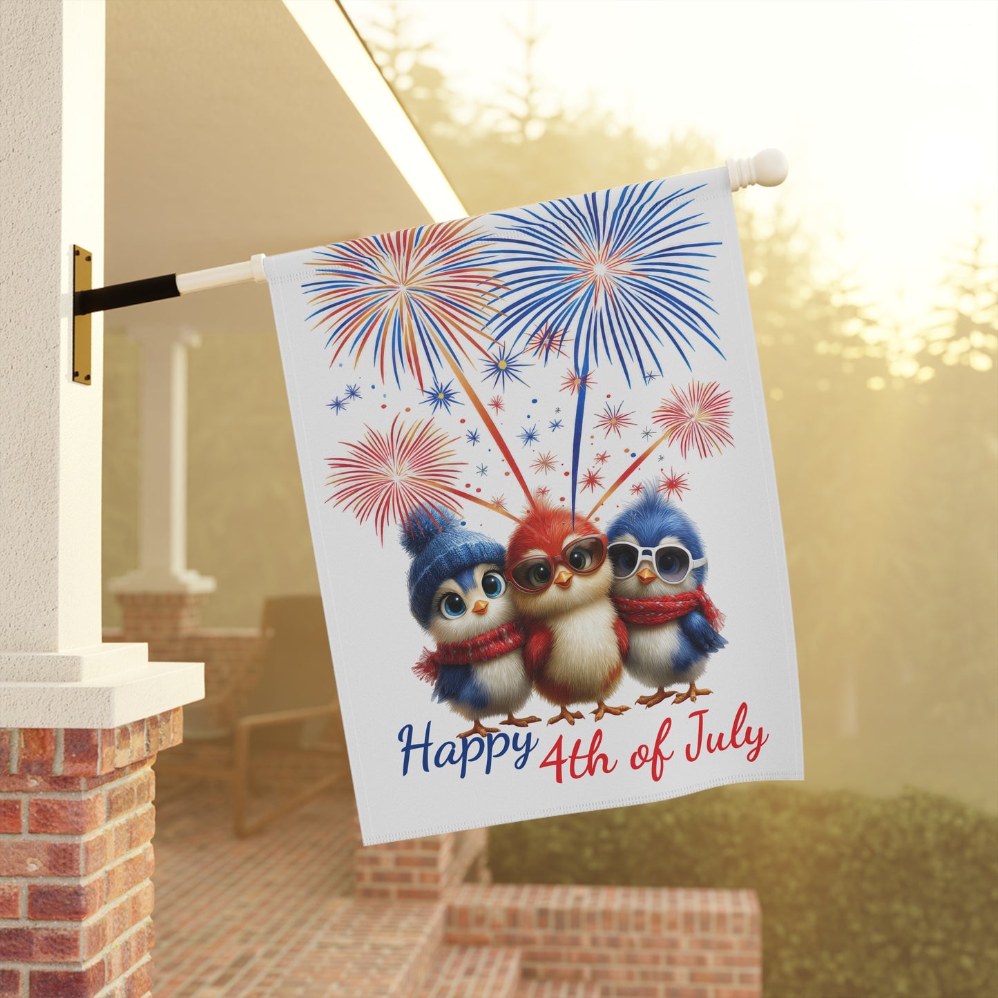Cute Bird Trio Patriotic 4th of July Garden Flag