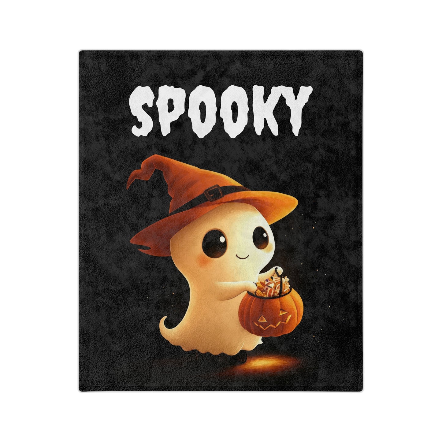Adorable Spooky Ghost with Pumpkin Halloween Plush Blanket