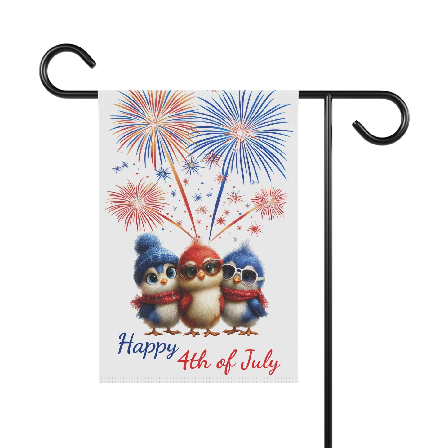 Cute Bird Trio Patriotic 4th of July Garden Flag