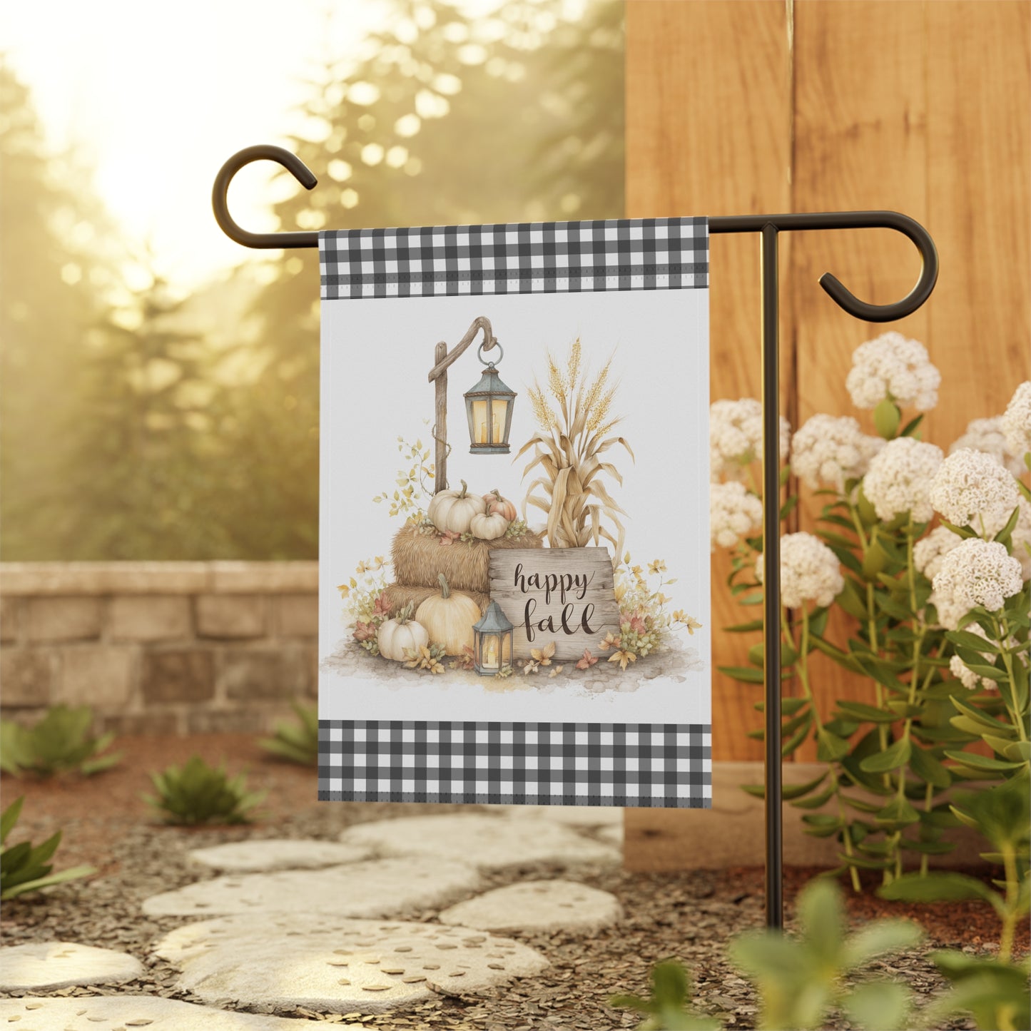 Black and White Buffalo Plaid Fall Garden Flag