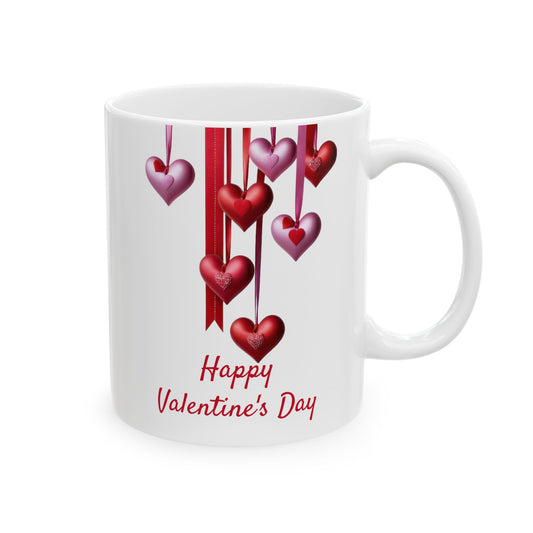 Decorative Red & Pink Ribbon Hearts Mug