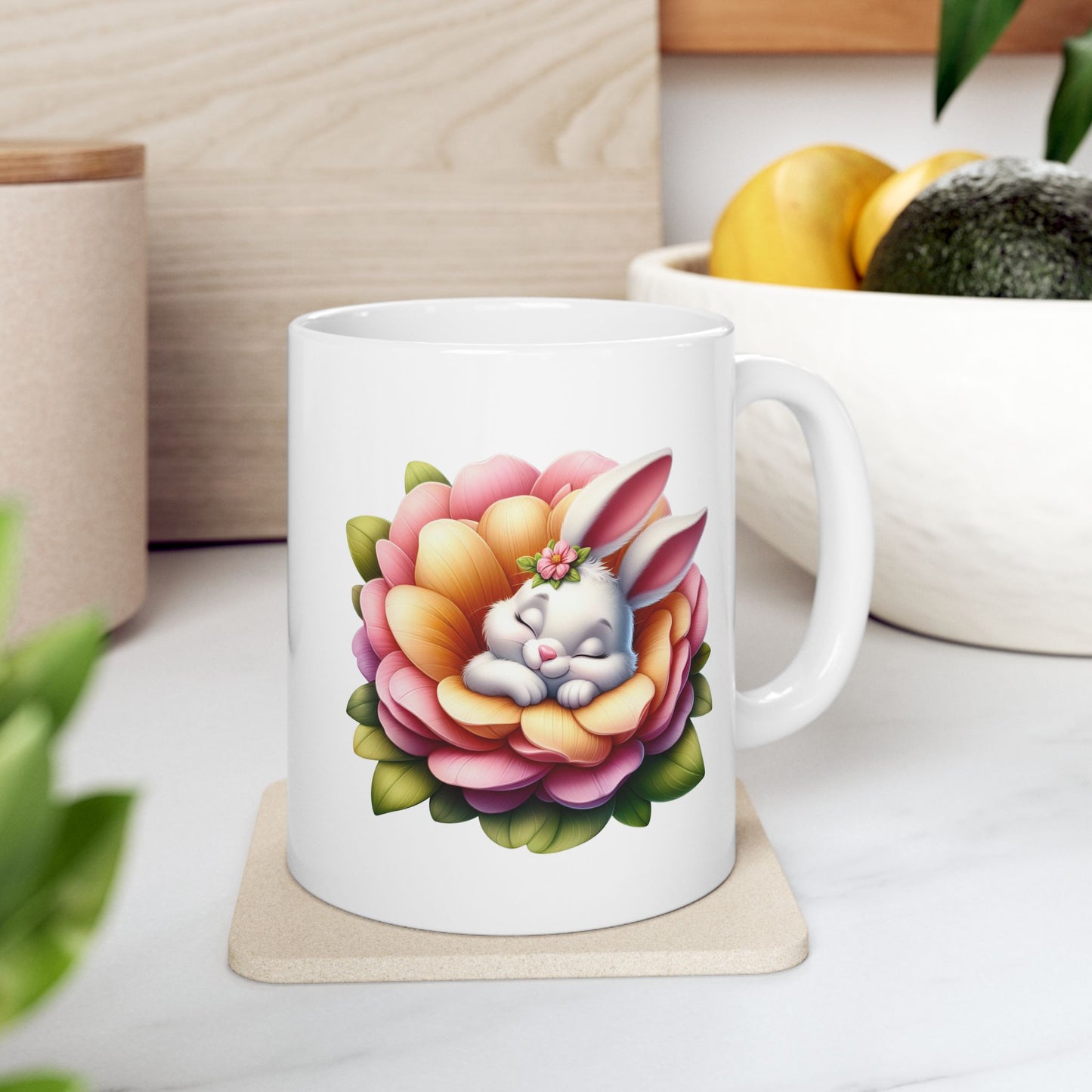 Peaceful Baby Bunny Flower Mug