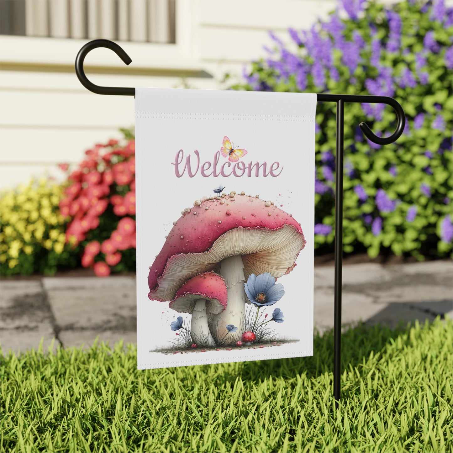 Colorful Mushroom Welcome Garden Flag