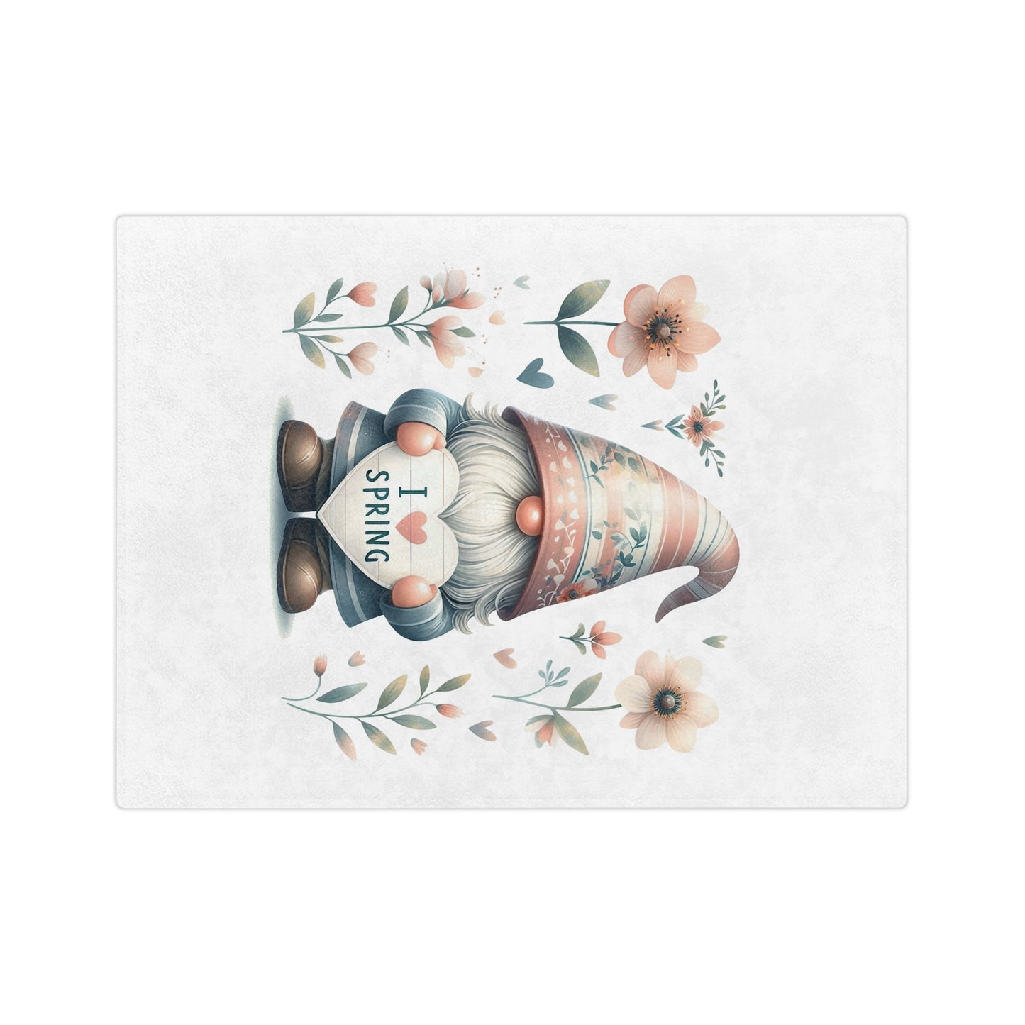 Cute "I Love Spring" Floral Gnome Velveteen Blanket