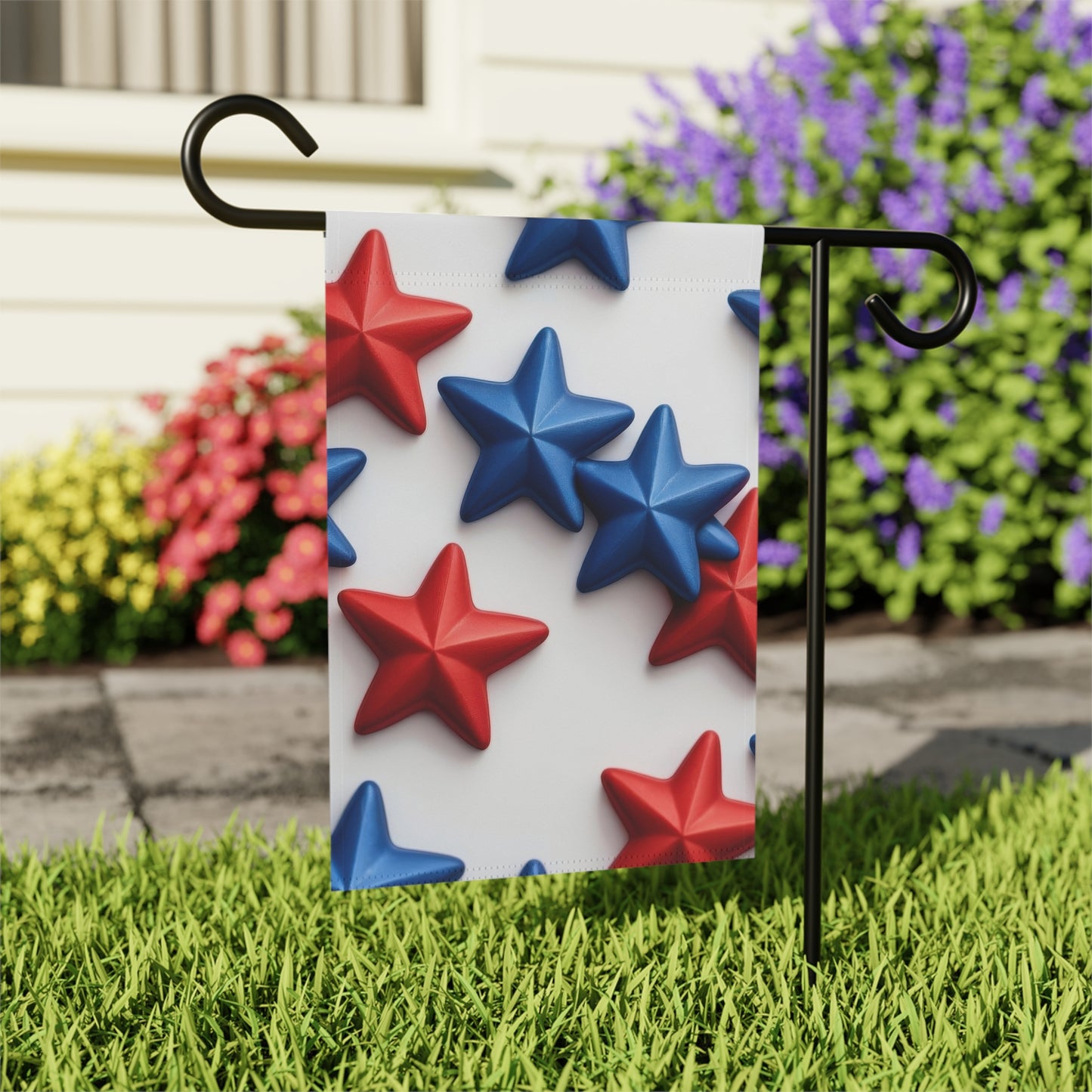 Red and Blue Stars July 4th Garden Flag