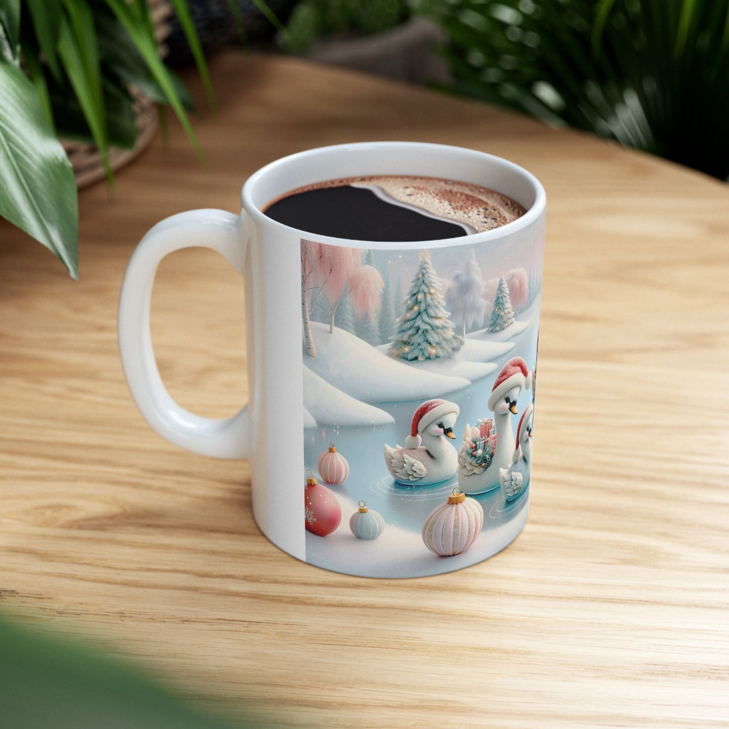 Whimsical Christmas Swans Coffee Mug