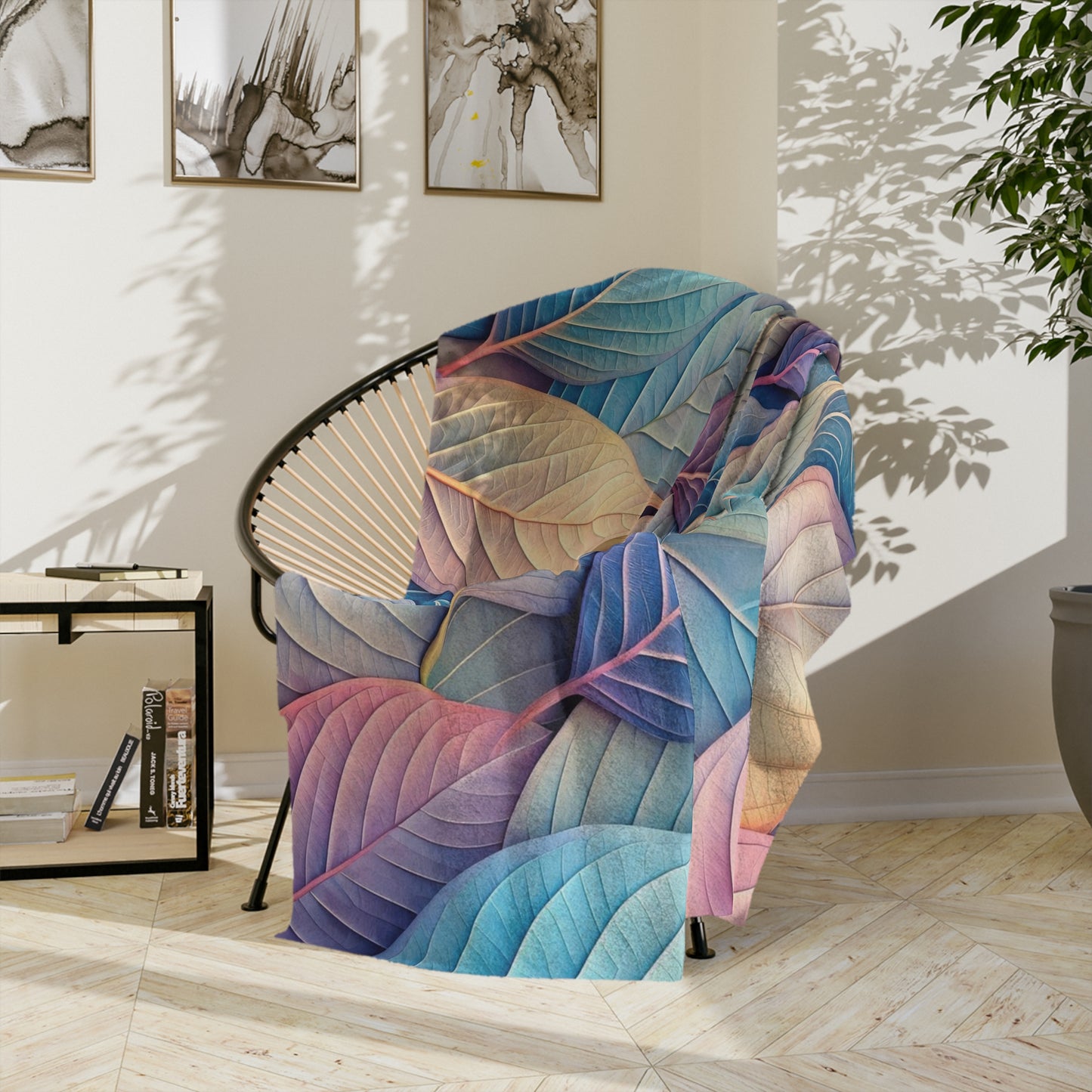 Pastel Leaves Velveteen Blanket