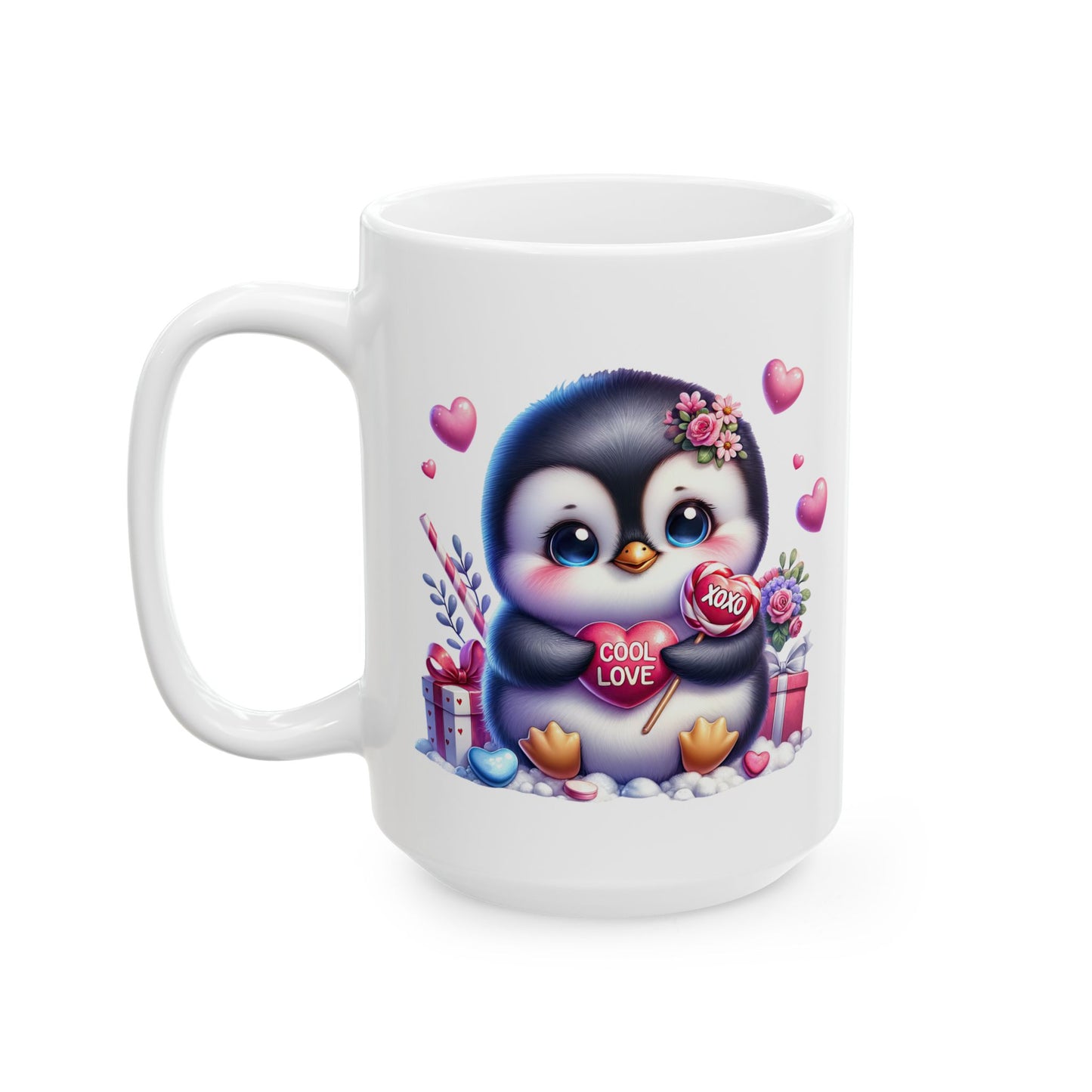 Adorable Penguin "COOL LOVE" Coffee Mug