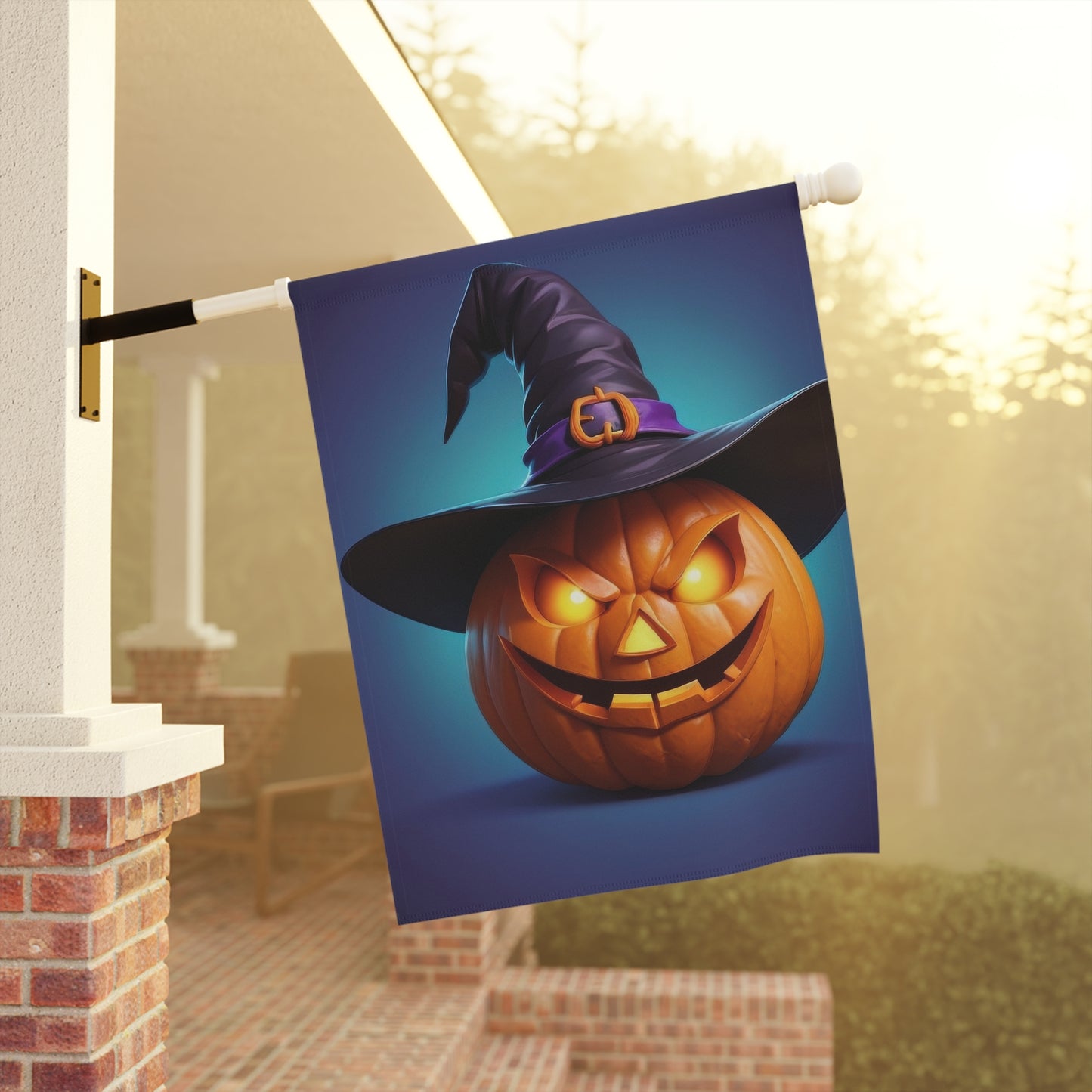 Mischievous Jack-o'-Lantern Witch Hat Halloween Garden Flag