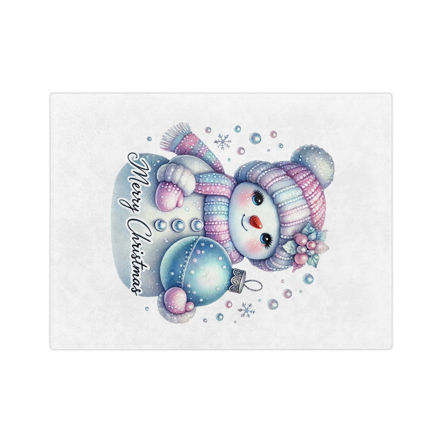 Pastel Snowman Merry Christmas Velveteen Plush Blanket