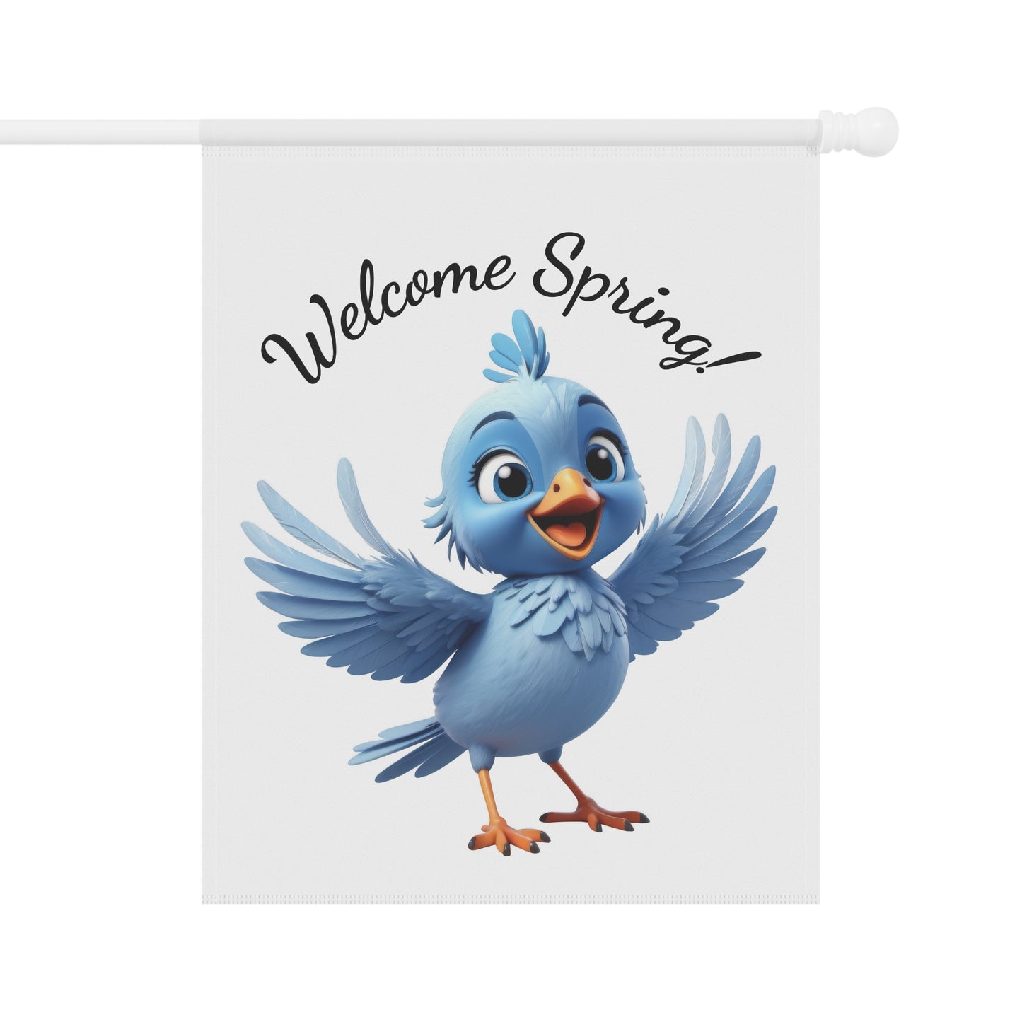 Welcome Spring Garden Flag with Cute Blue Bird
