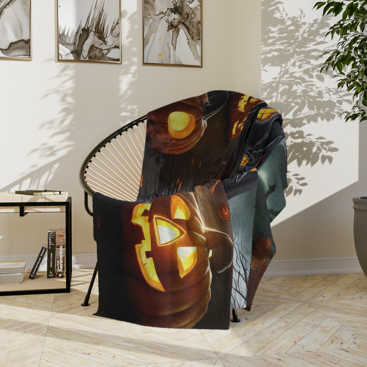 Spooky Orange Night Plush Throw