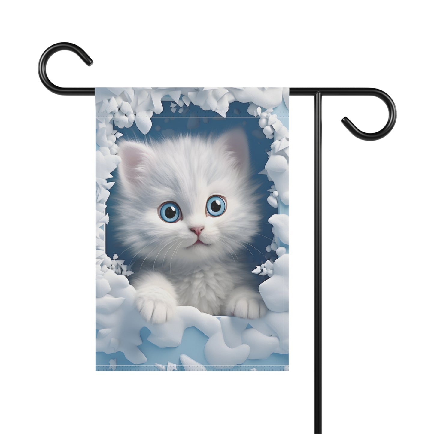 Cute White Kitten Garden Flag