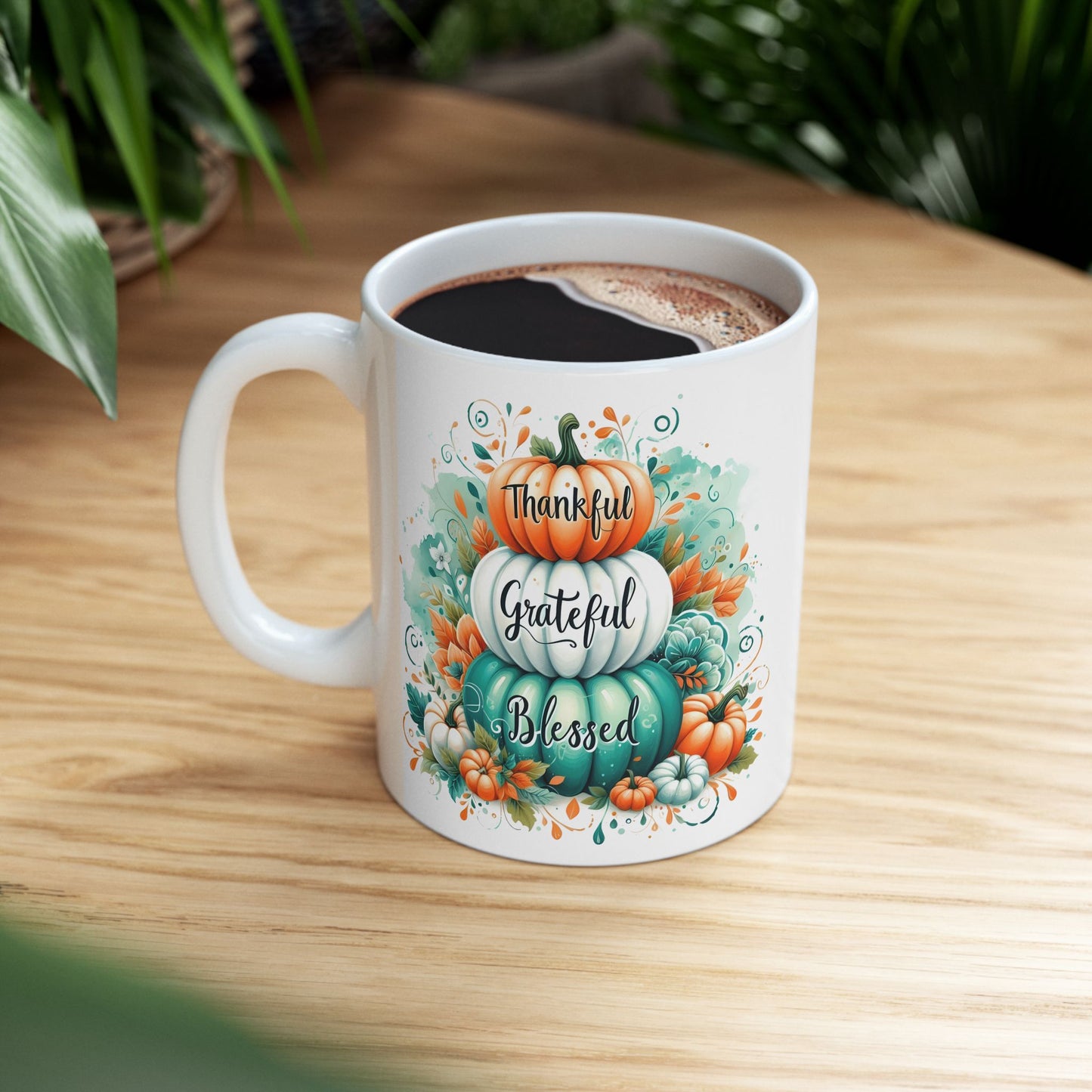 "Thankful Grateful Blessed" Pumpkin Stack Coffee Mug