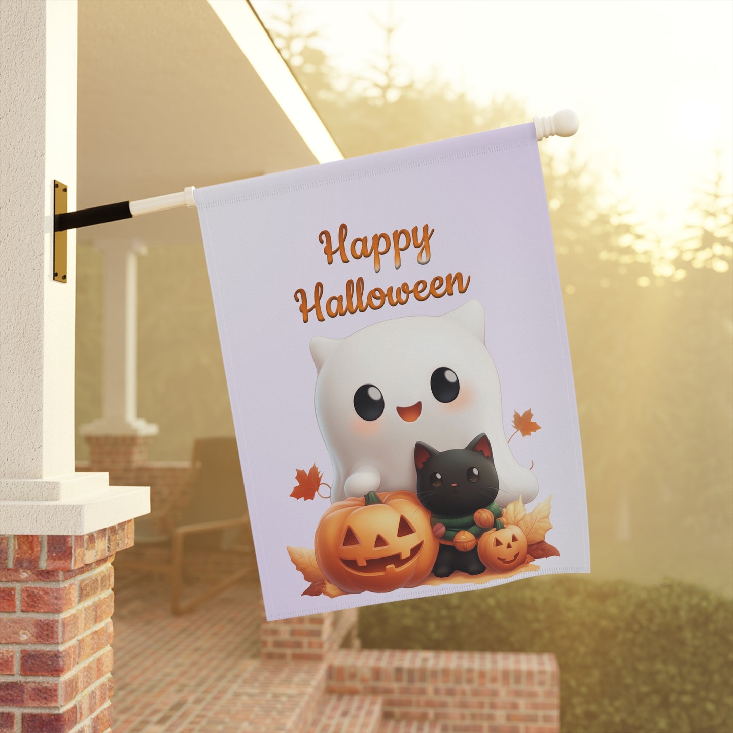 Cute Ghost & Black Cat Halloween Garden Flag
