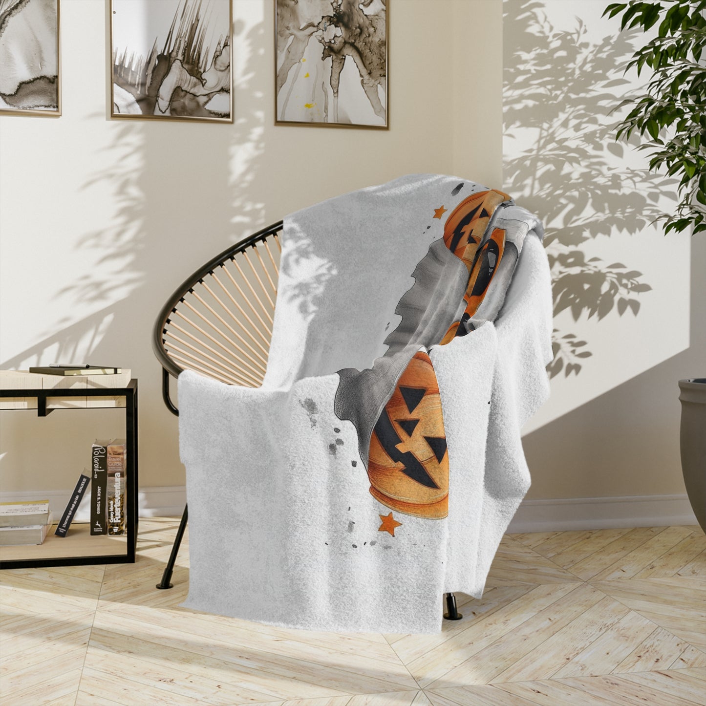 Cool Ghost with Sunglasses & Pumpkin Drink Halloween Lightweight Velveteen Blanket