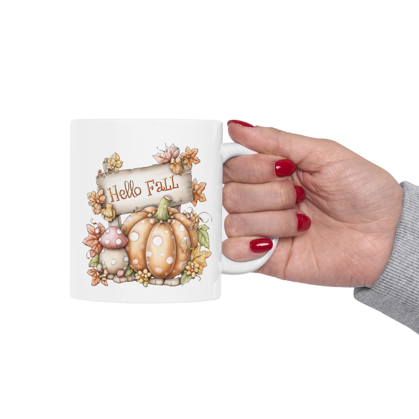 Hello Fall Polka Dot Pumpkin Coffee Mug