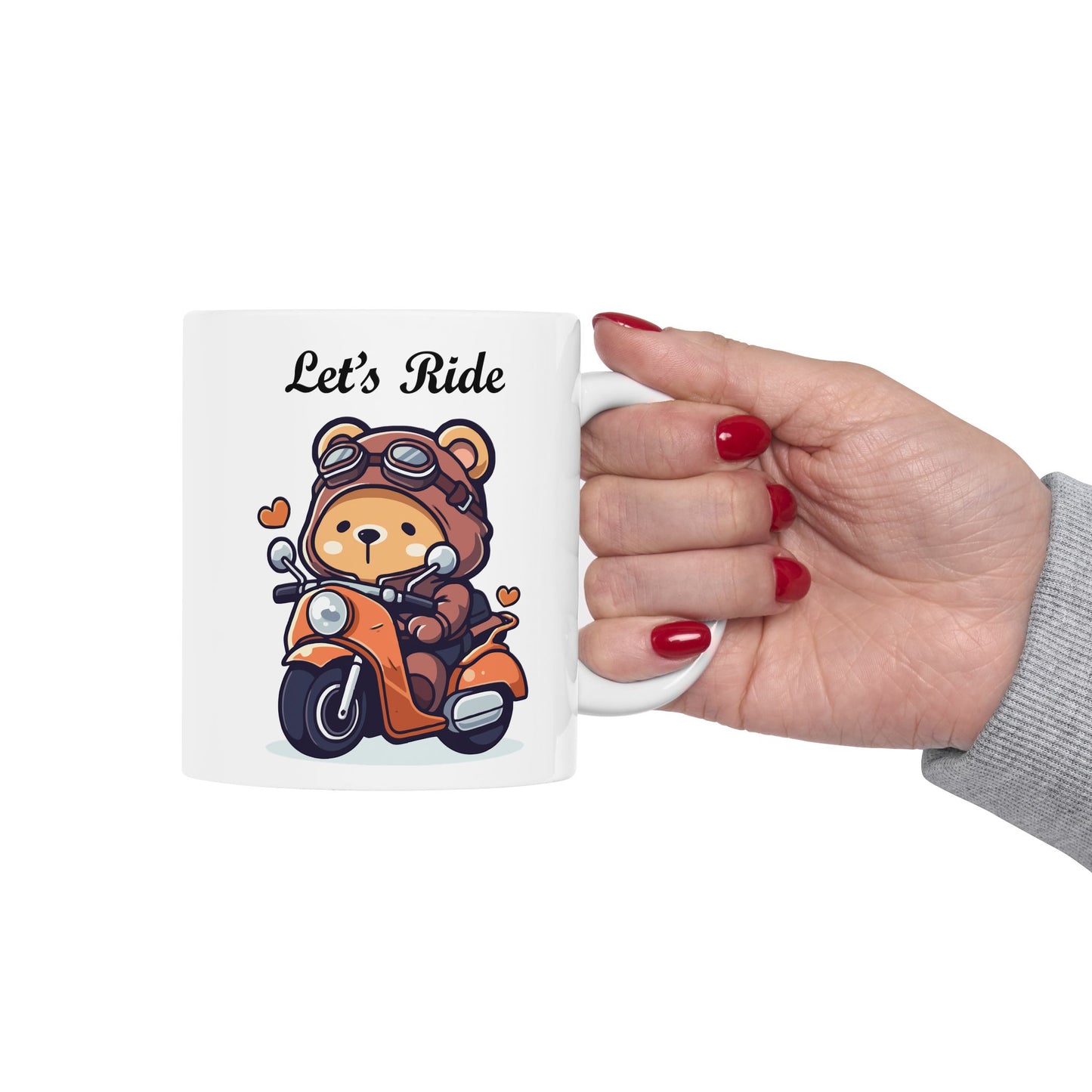 Cute little bear on a motorcycle "Let's Ride" coffee mug