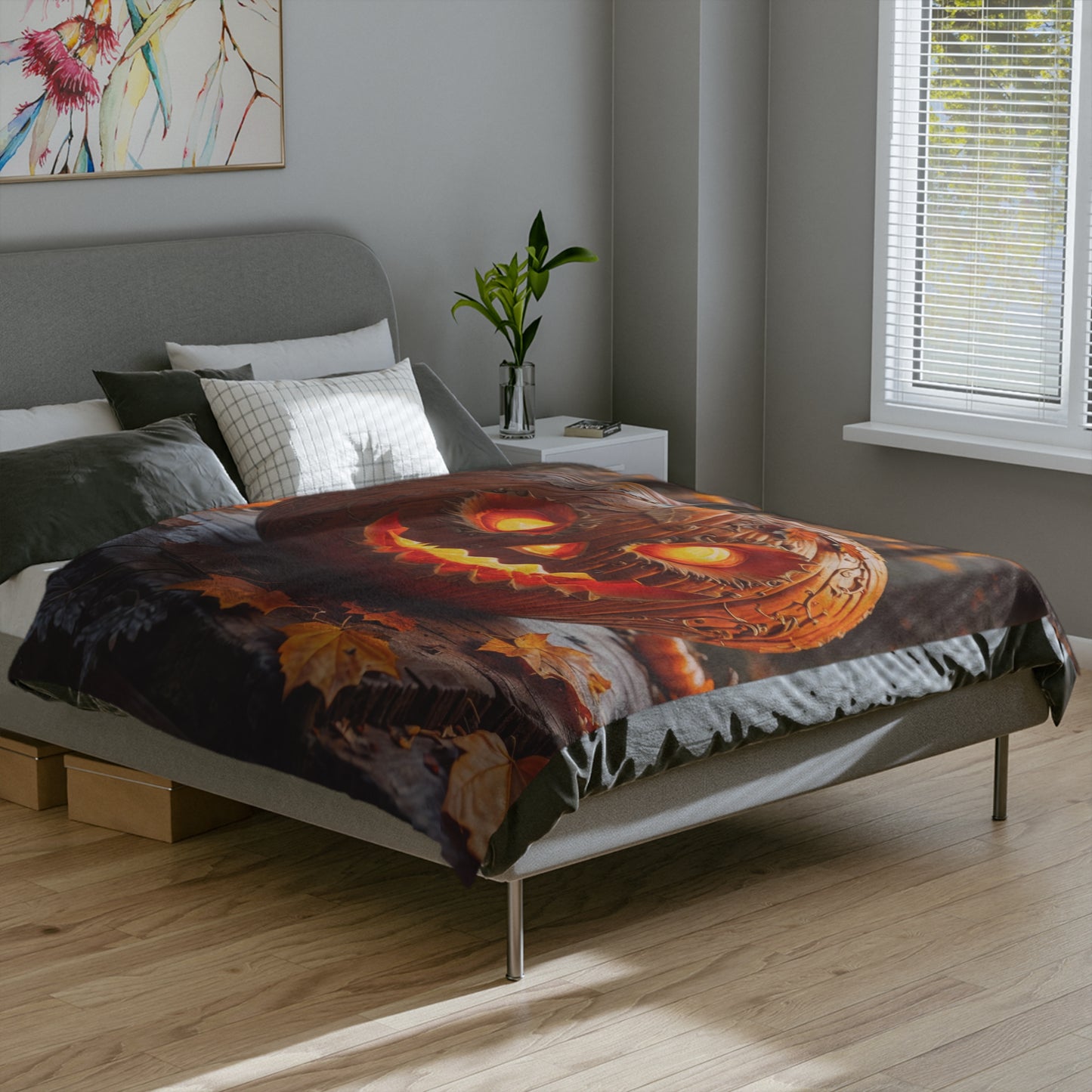 Ornate Spooky Jack-o'-Lantern Halloween Plush Blanket