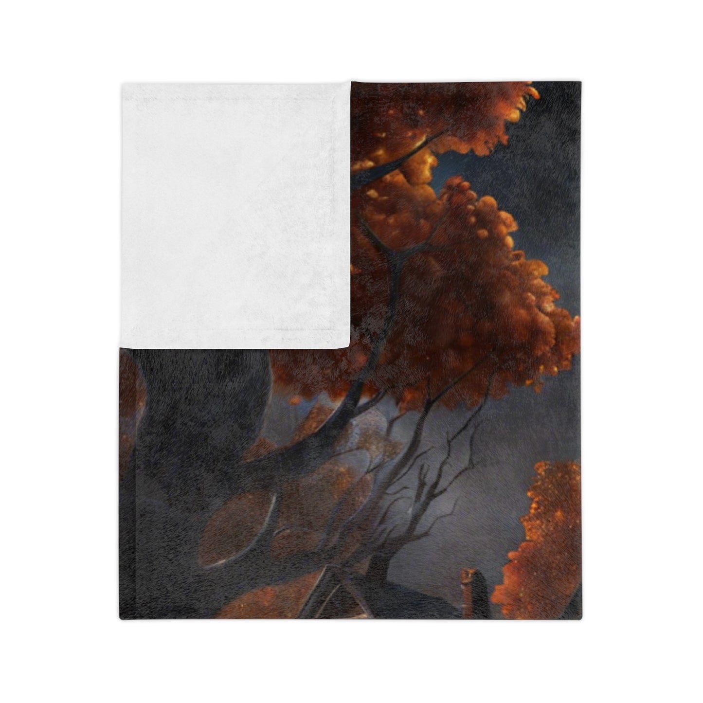 Spooky Cottage & Glowing Pumpkins Halloween Lightweight Velveteen Blanket