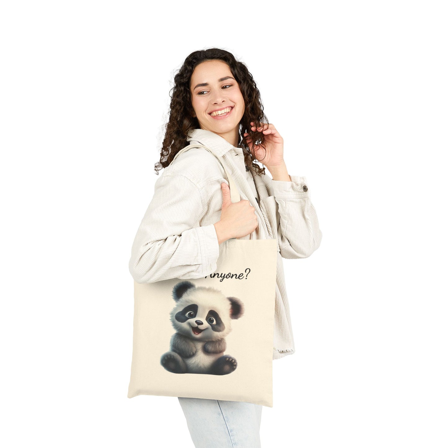 "Cuddles Anyone?" Cute Panda 100% Cotton Canvas Tote Bag