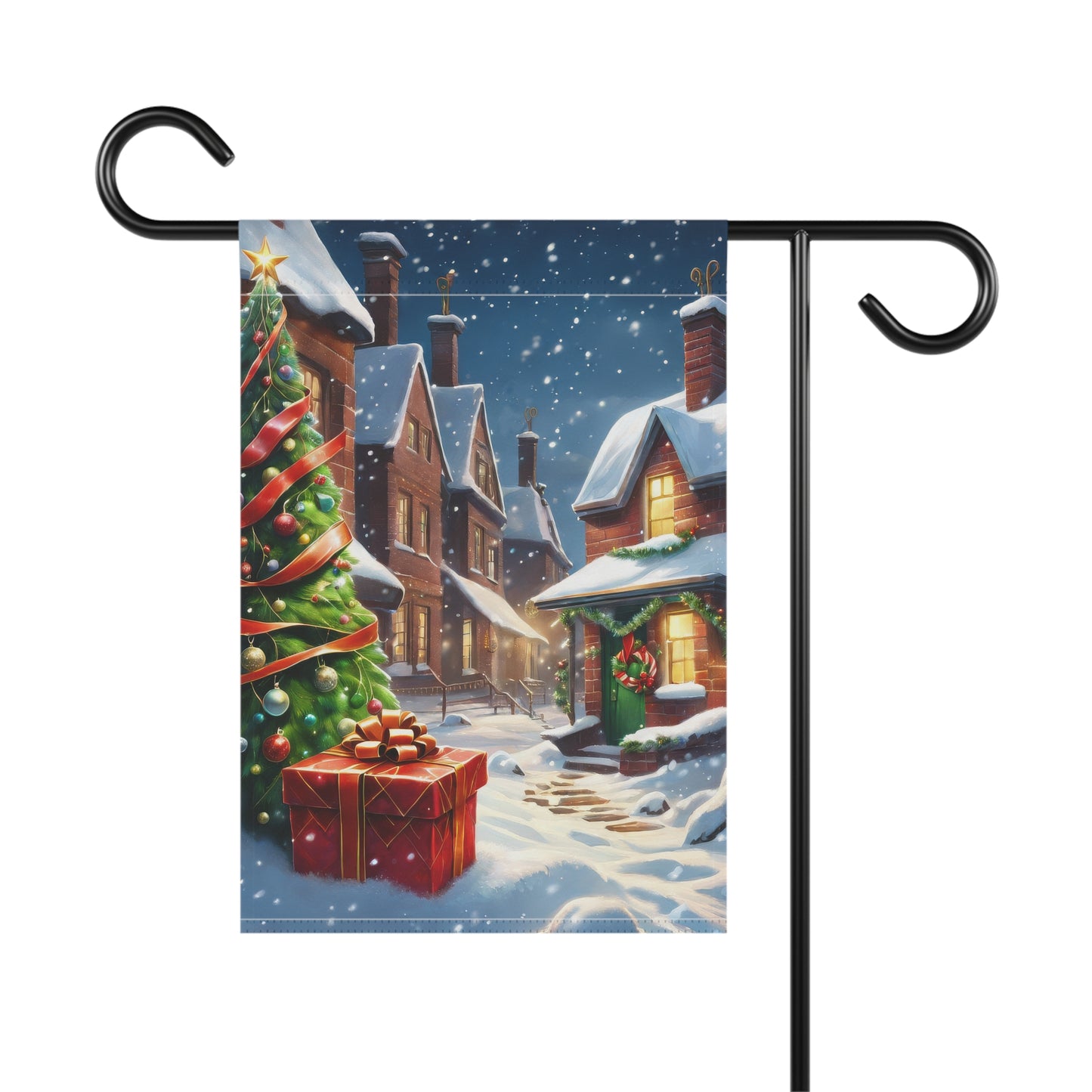 Cozy Christmas Street Garden Flag