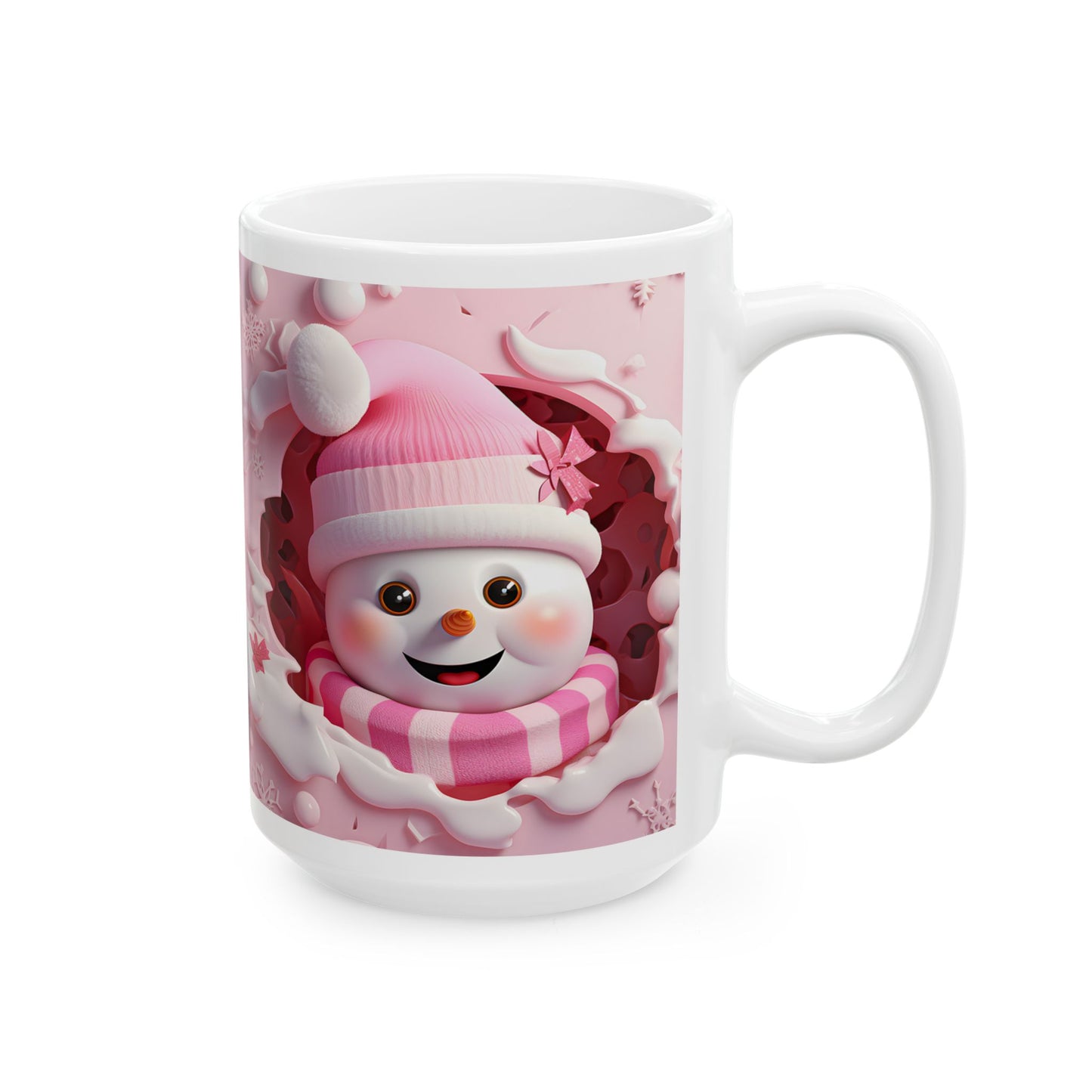 Adorable 3-D Pink Snowman Coffee Mug