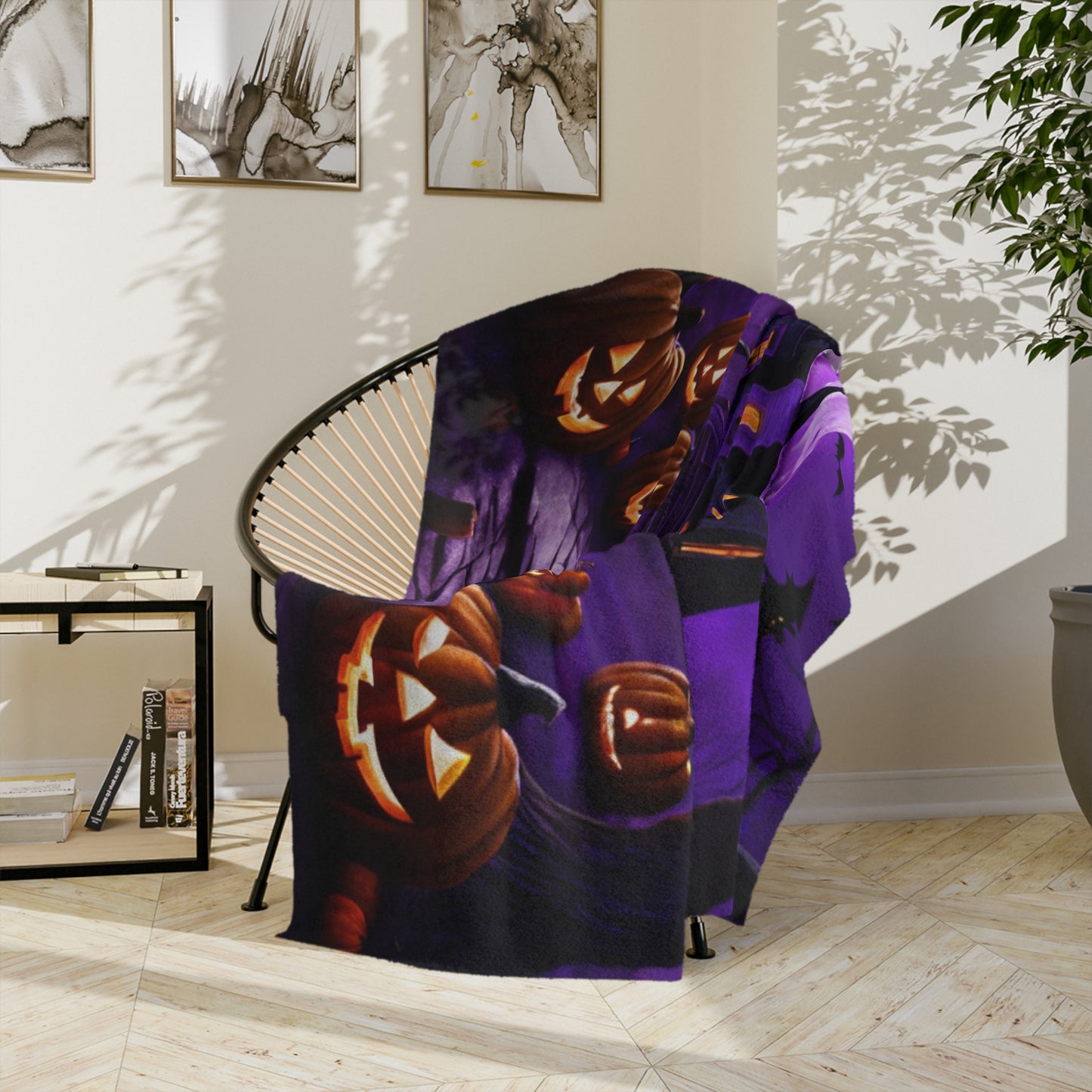 Spooky Purple Haunted House Halloween Blanket
