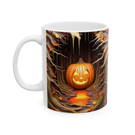 Enchanting 3D Jack-O'-Lantern Tree Cave Coffee Mug