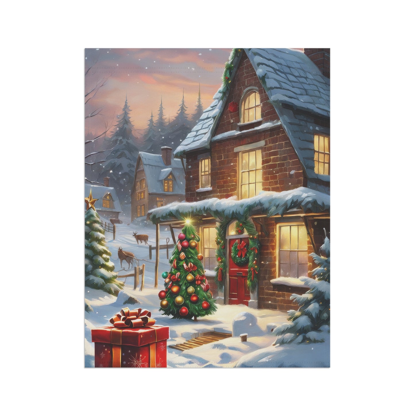 Cozy Christmas Cottage Garden Flag