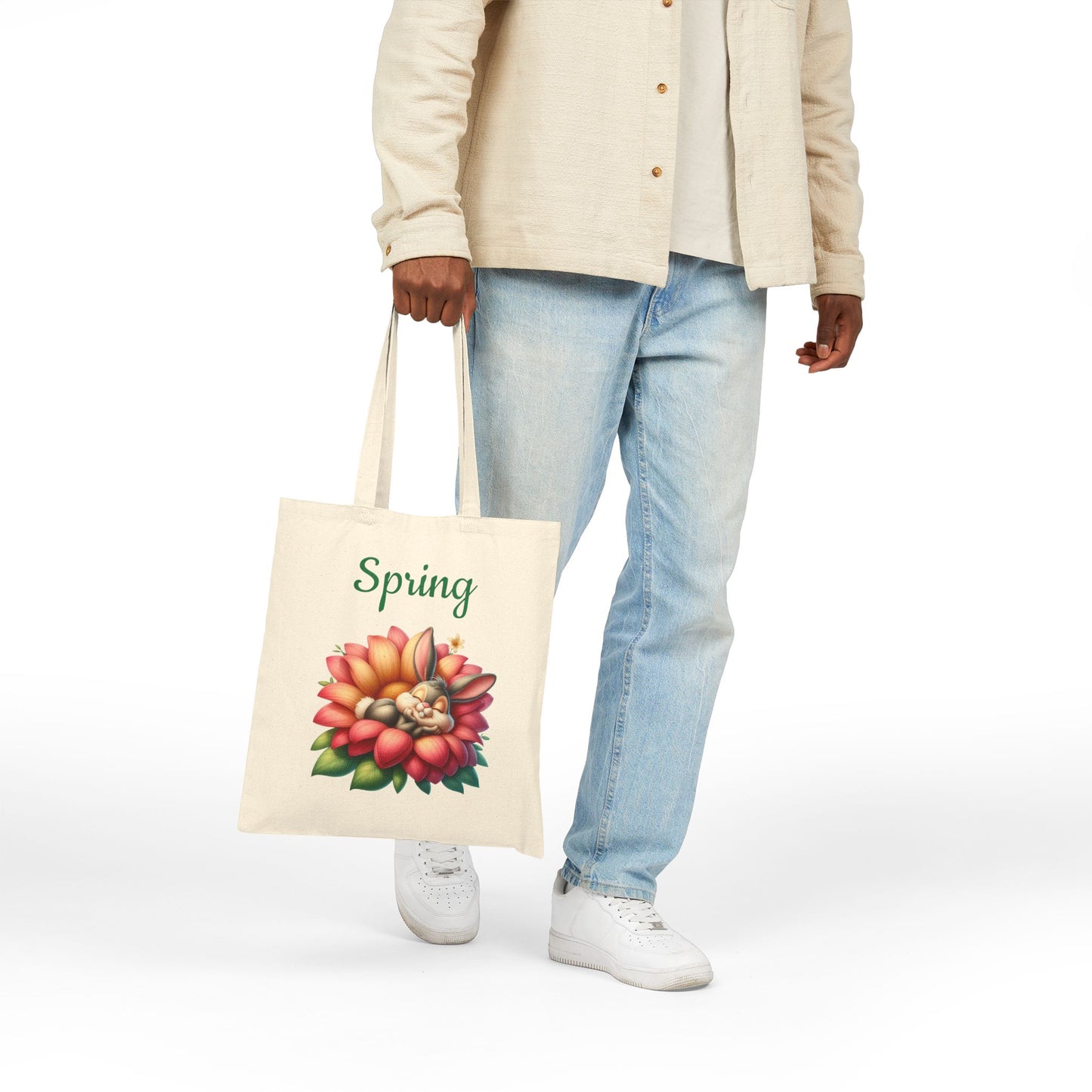 Cute Sleeping Bunny in a Flower Canvas Tote Bag