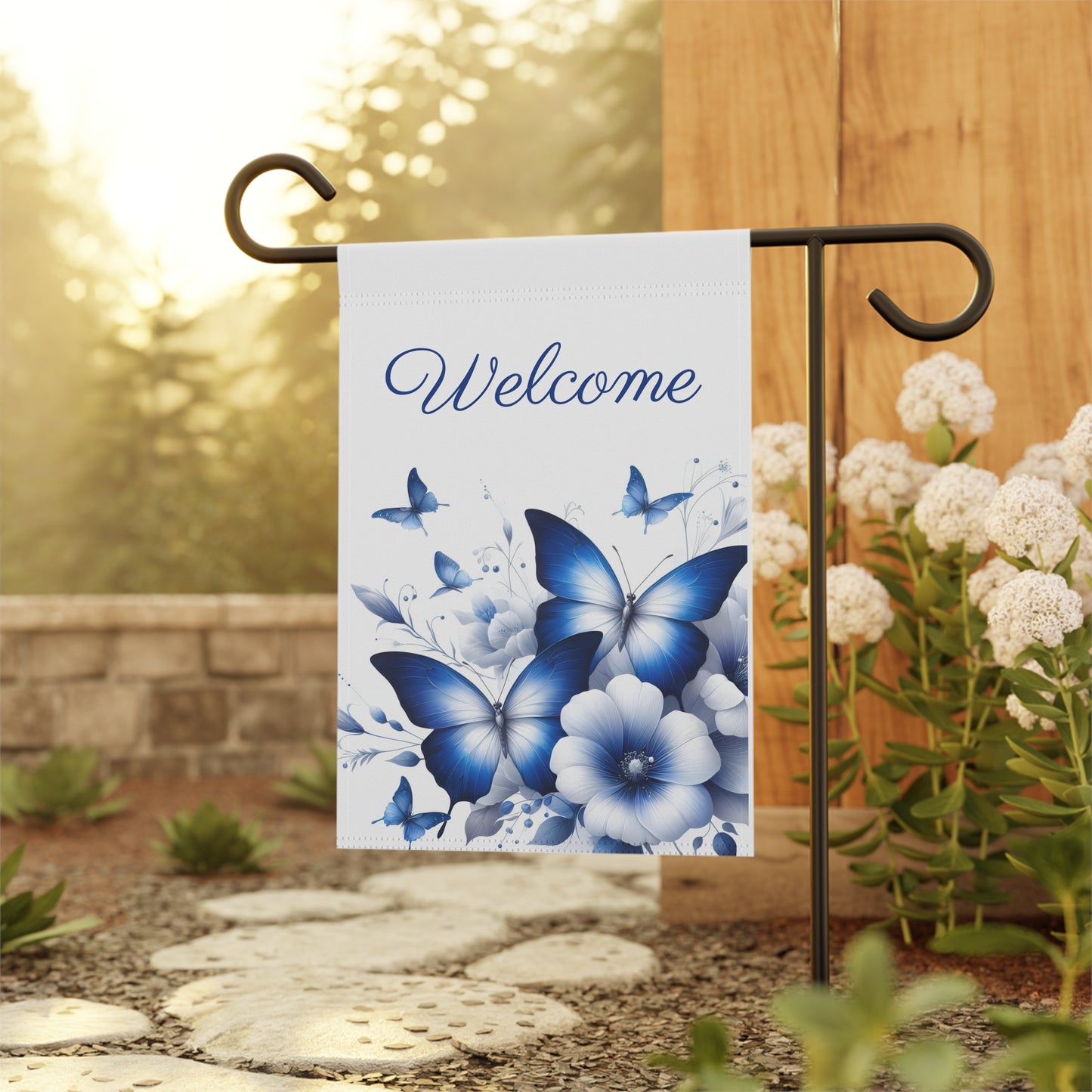 Blue Butterflies Welcome Garden Flag