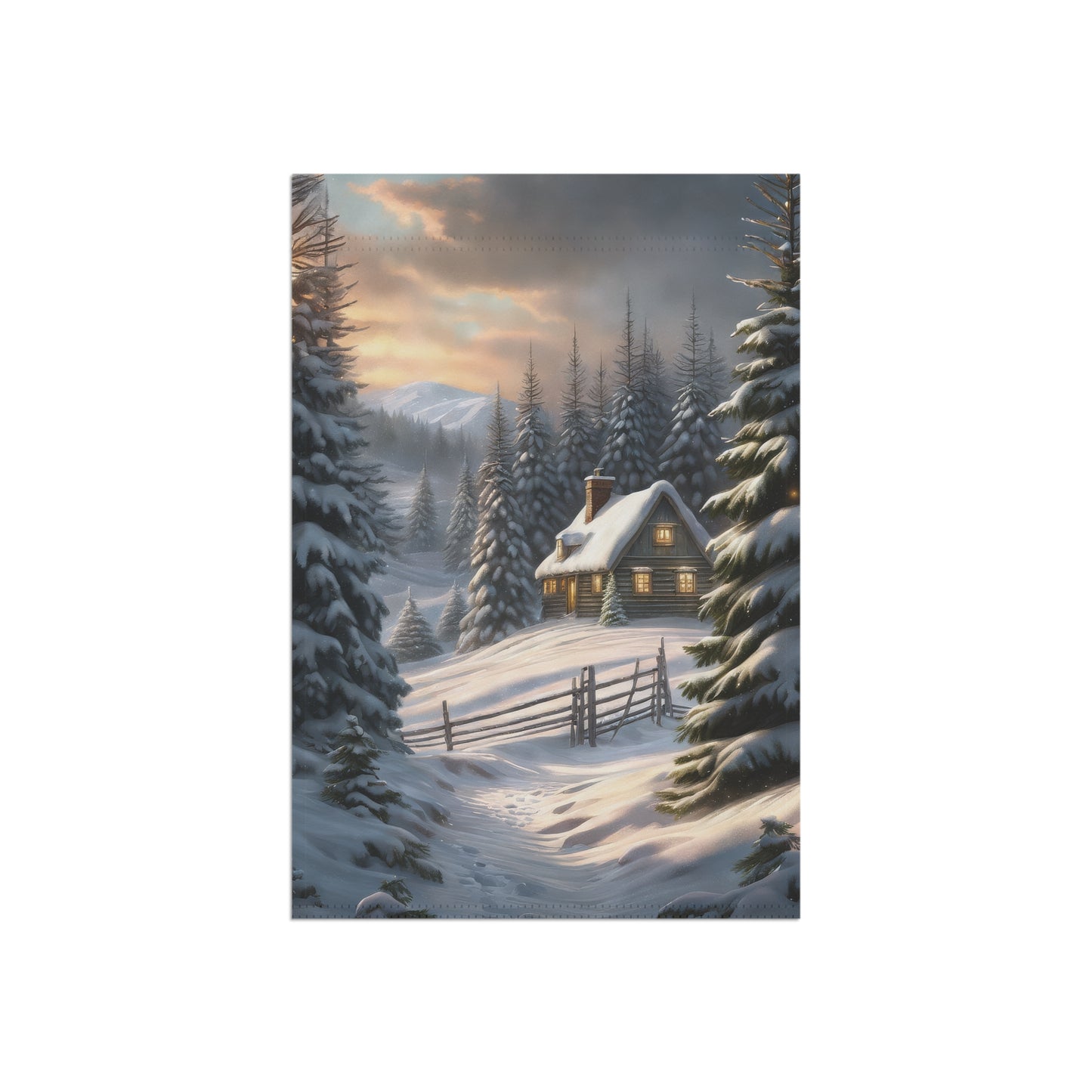 Rustic Snowy Cabin Garden Flag/ House Banner