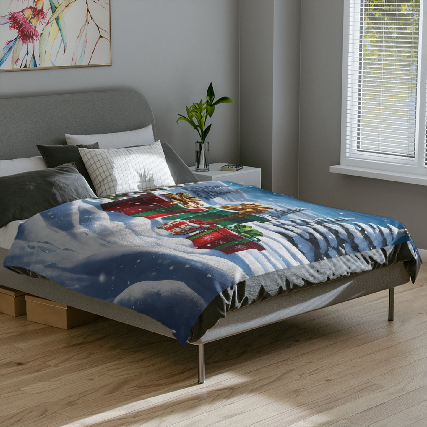 Christmas Presents in Snow Velveteen Plush Blanket