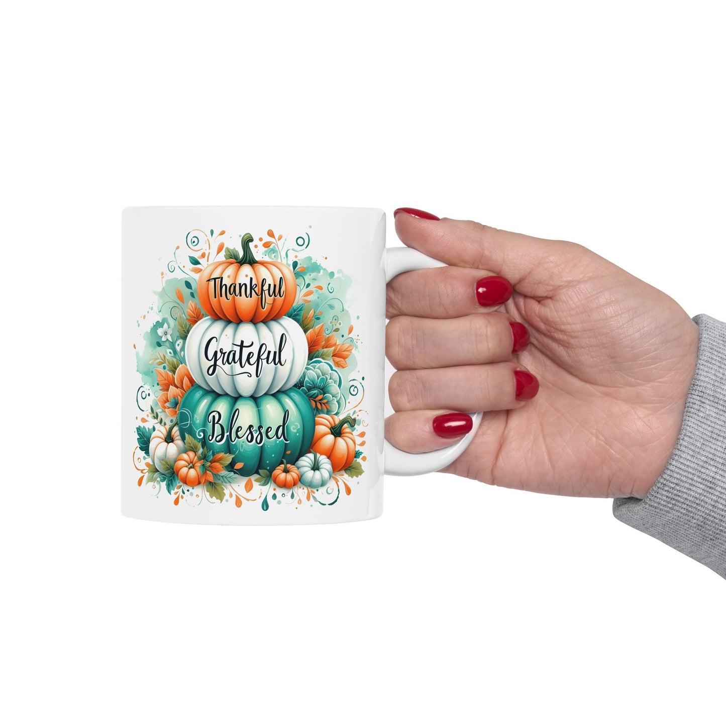 "Thankful Grateful Blessed" Pumpkin Stack Coffee Mug
