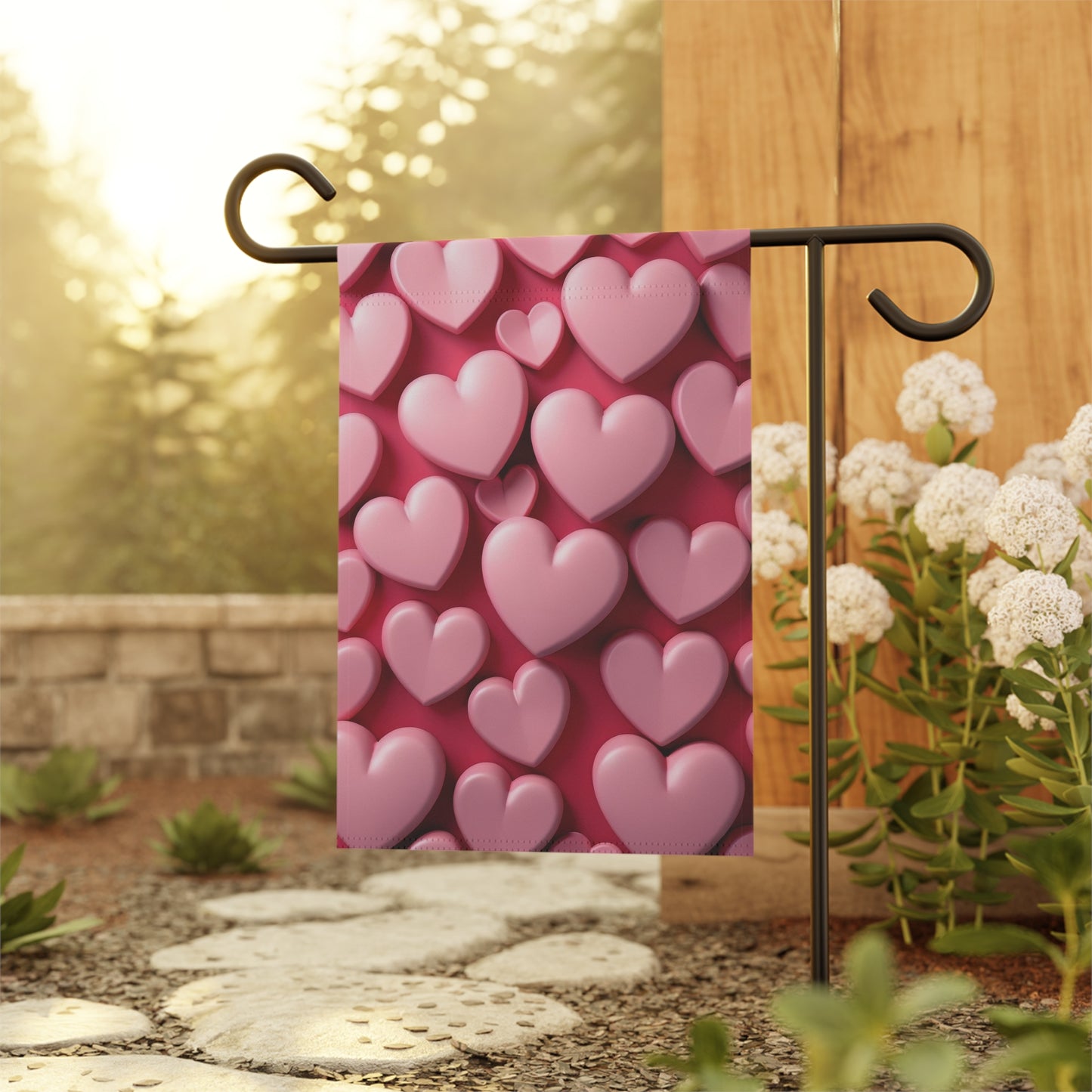 Pink Hearts Valentine Garden Flag