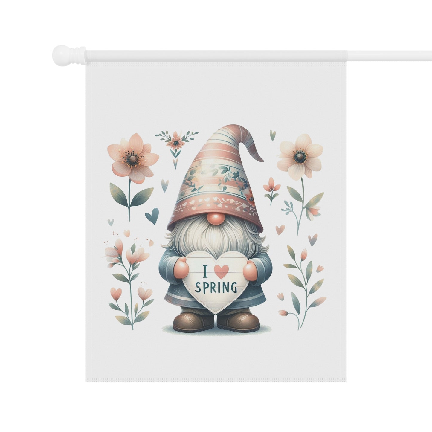 "I Love Spring" Gnome Garden Flag with Flowers