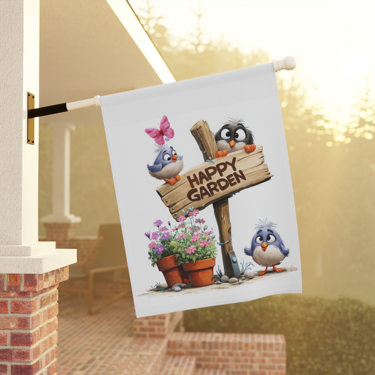Cute Happy Garden Flag