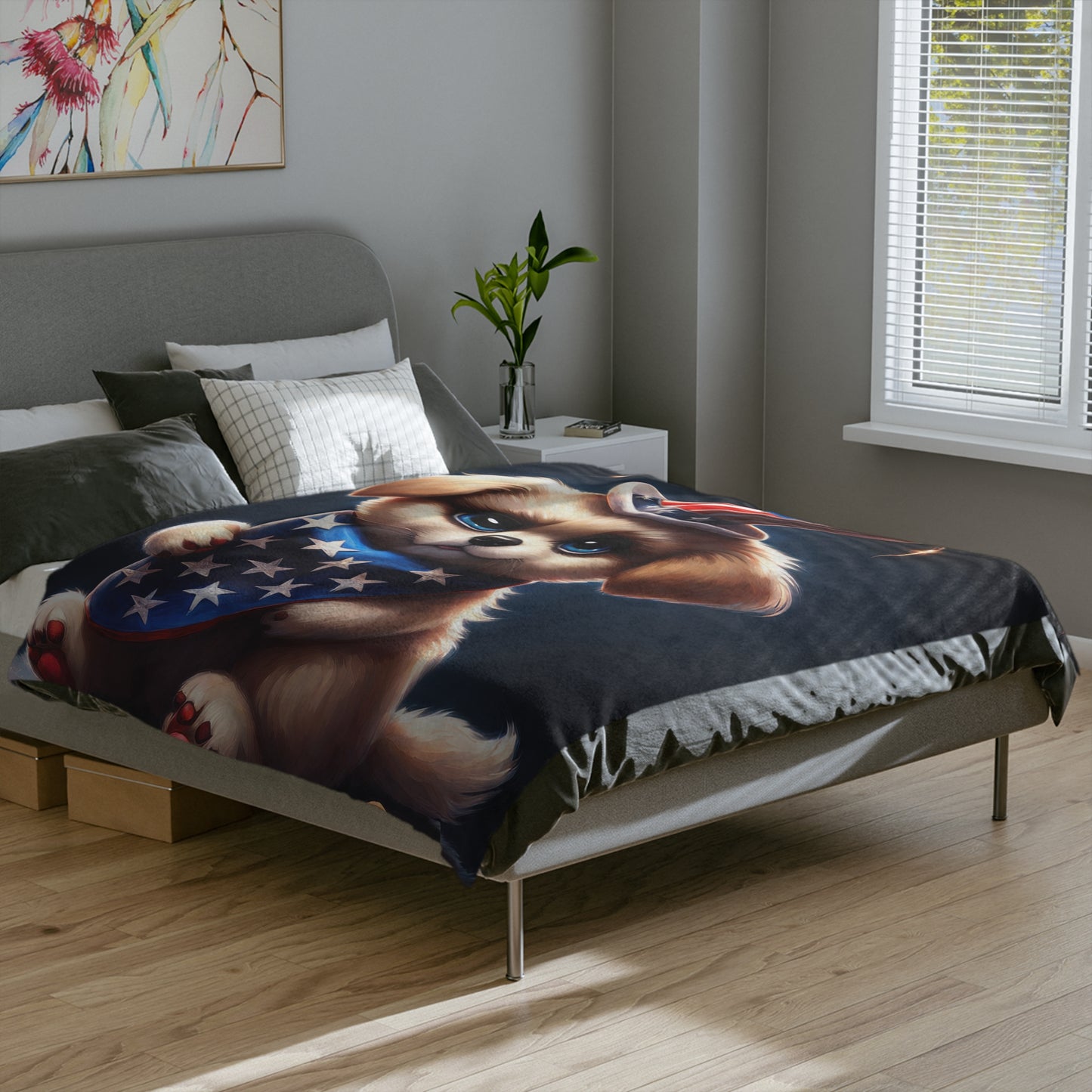Patriotic Puppy Plush Blanket