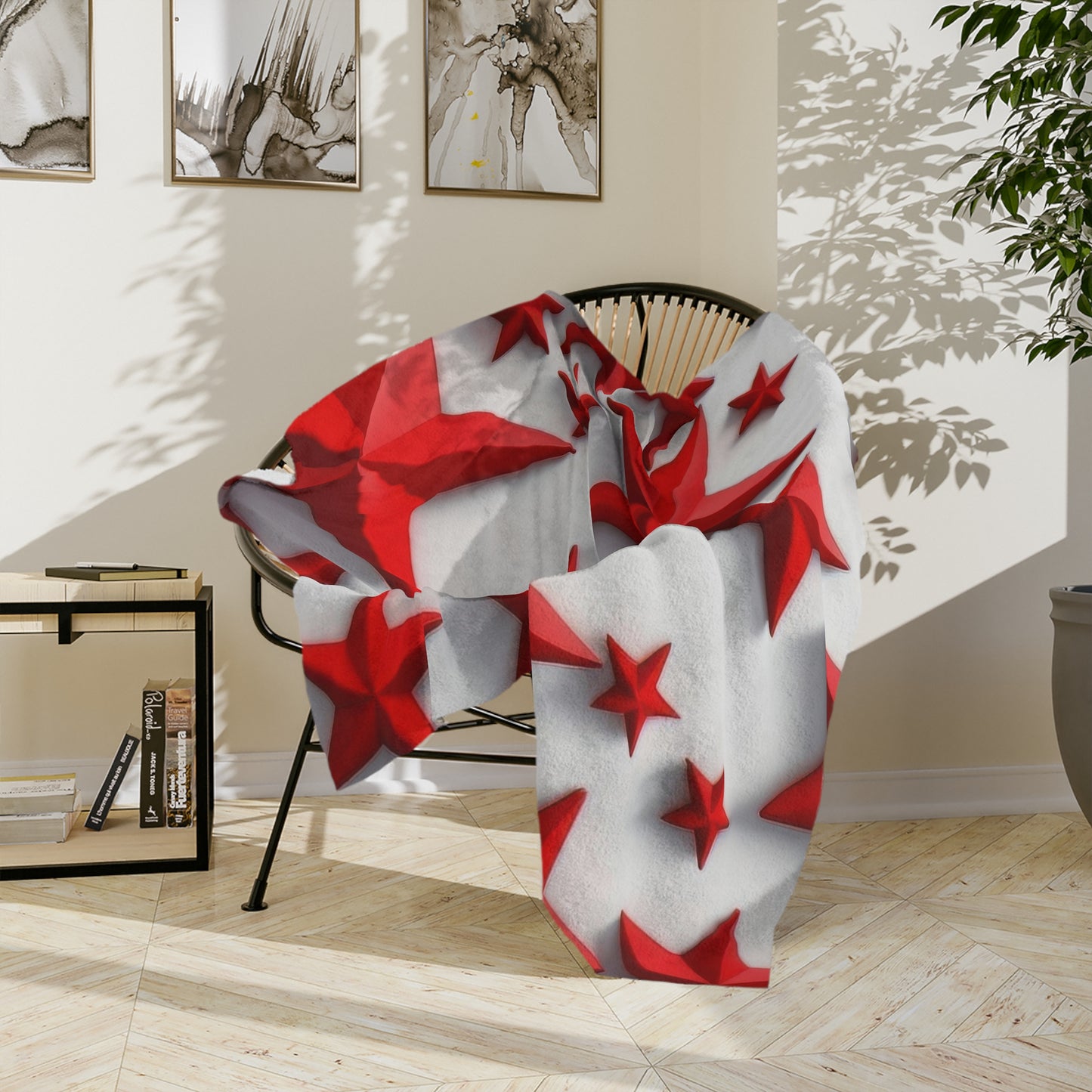 Modern Red 3D Stars Velveteen Plush Blanket